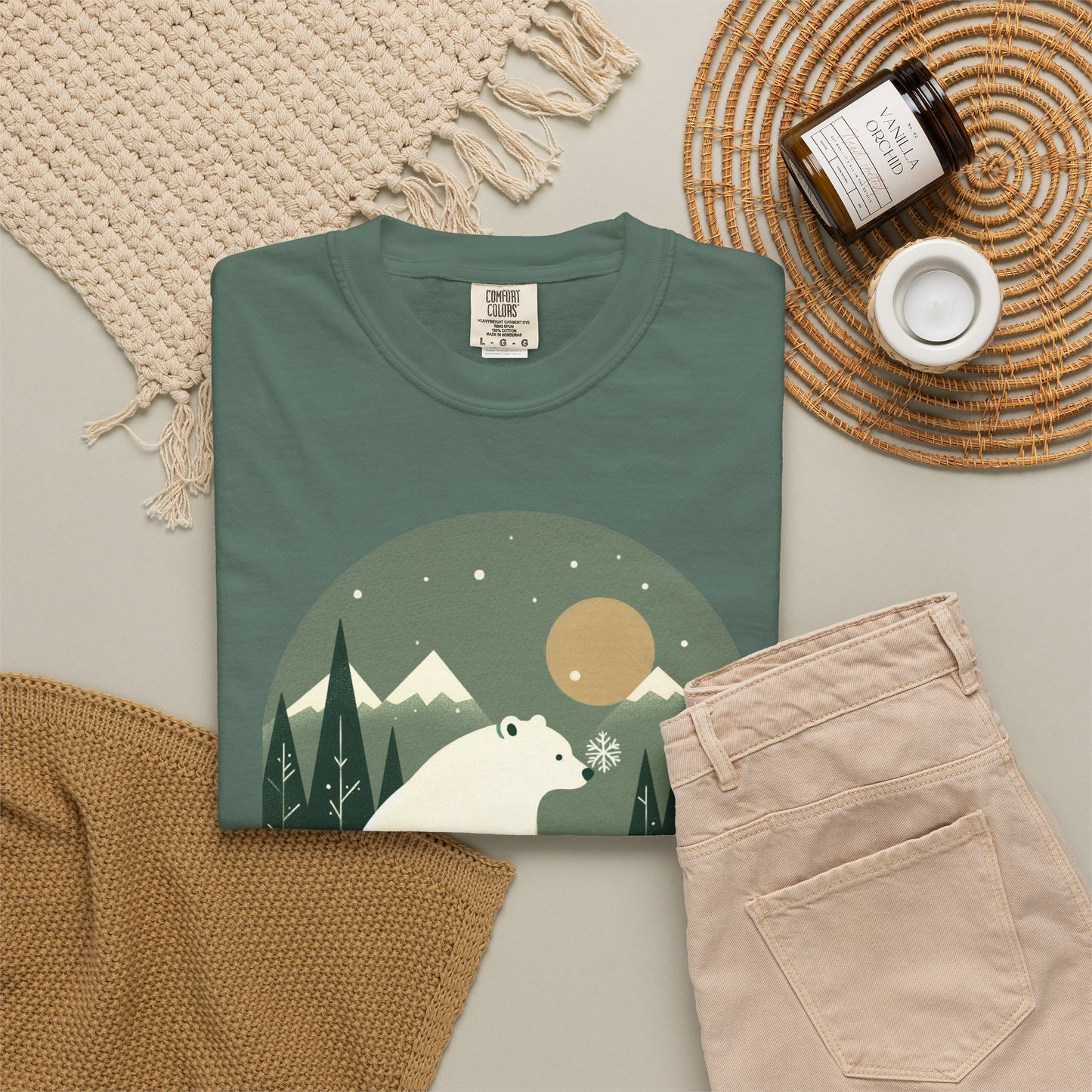 Polar Bear Nightscape T-Shirt | Retro Forest Moon Graphic