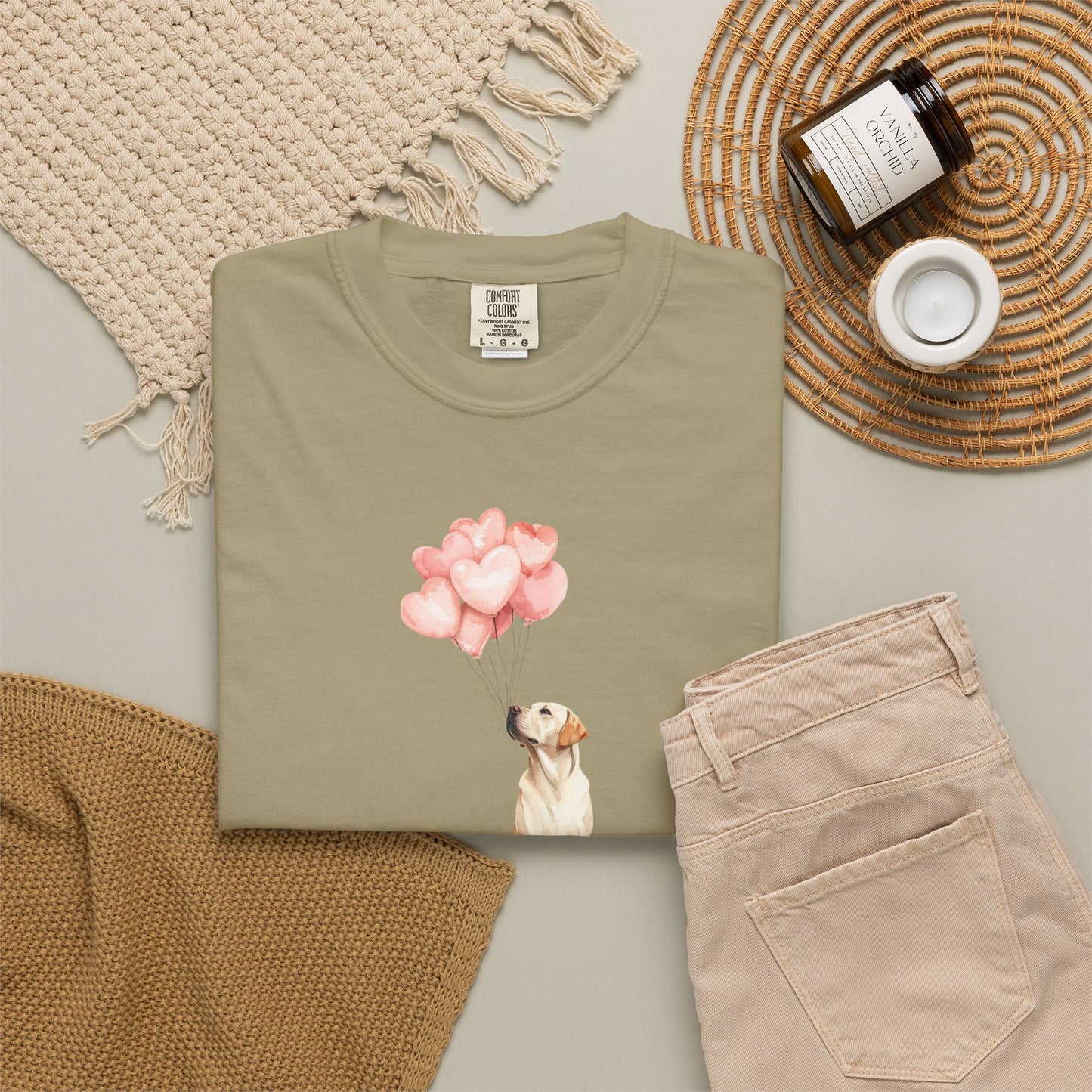 Yellow Labrador with Heart Balloons Tee