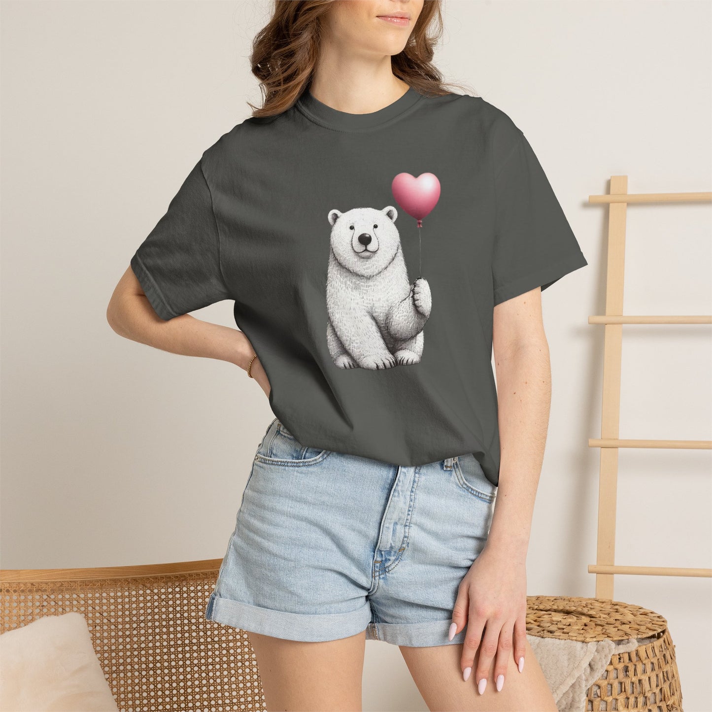 Sketch Polar Bear Heart Balloon Comfort Colors Tee