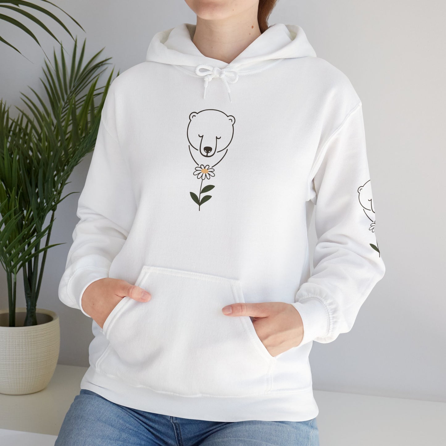 Minimalist Polar Bear & Daisy Hoodie
