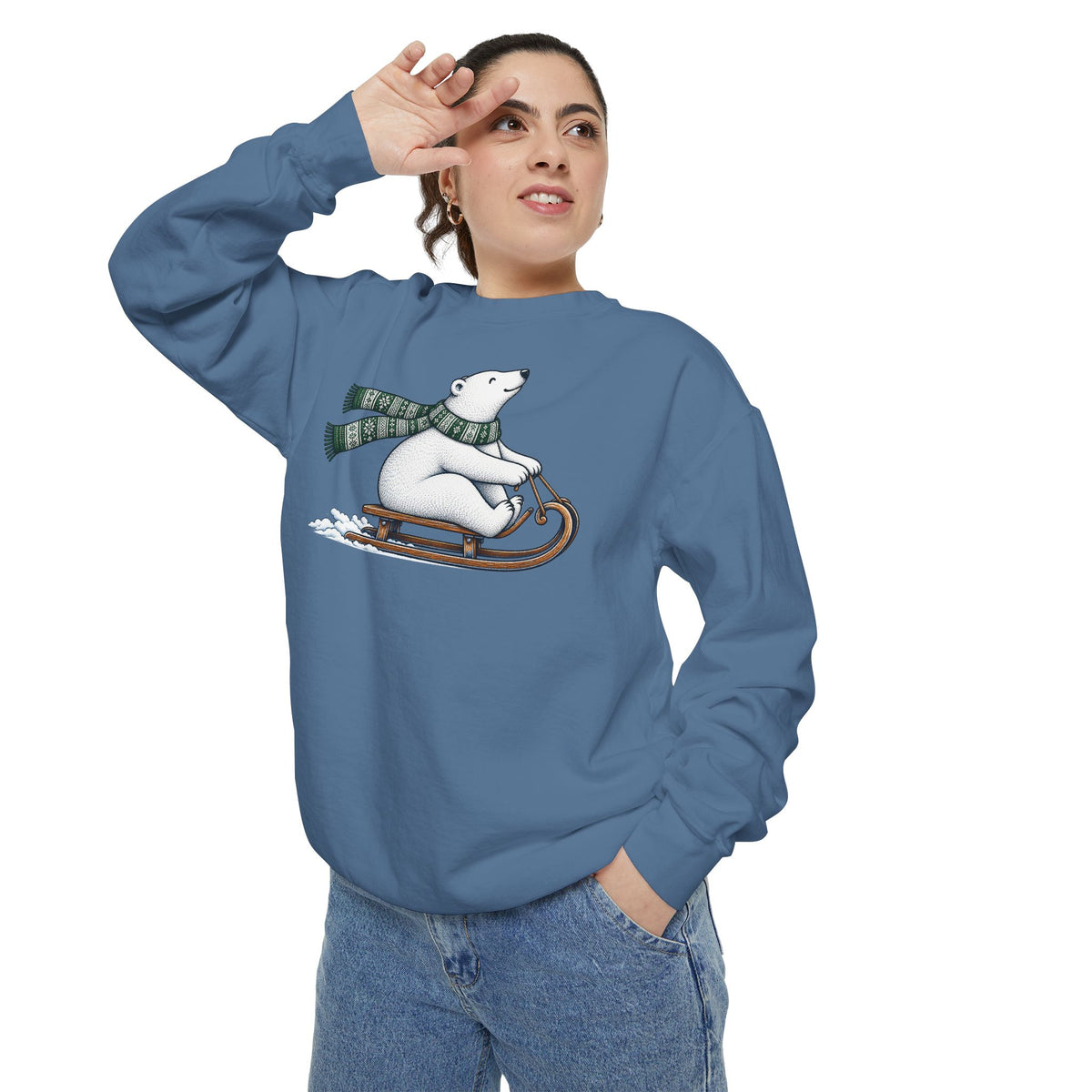 Sledding Polar Bear Sweatshirt | Cozy Winter Bear