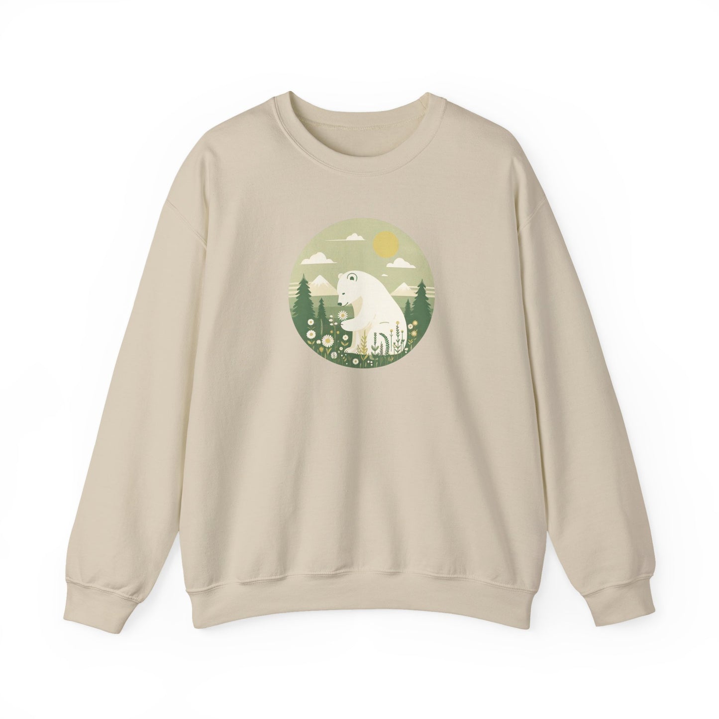 Polar Bear & Daisy Sweatshirt, Cozy Unisex Heavy Winter Graphic