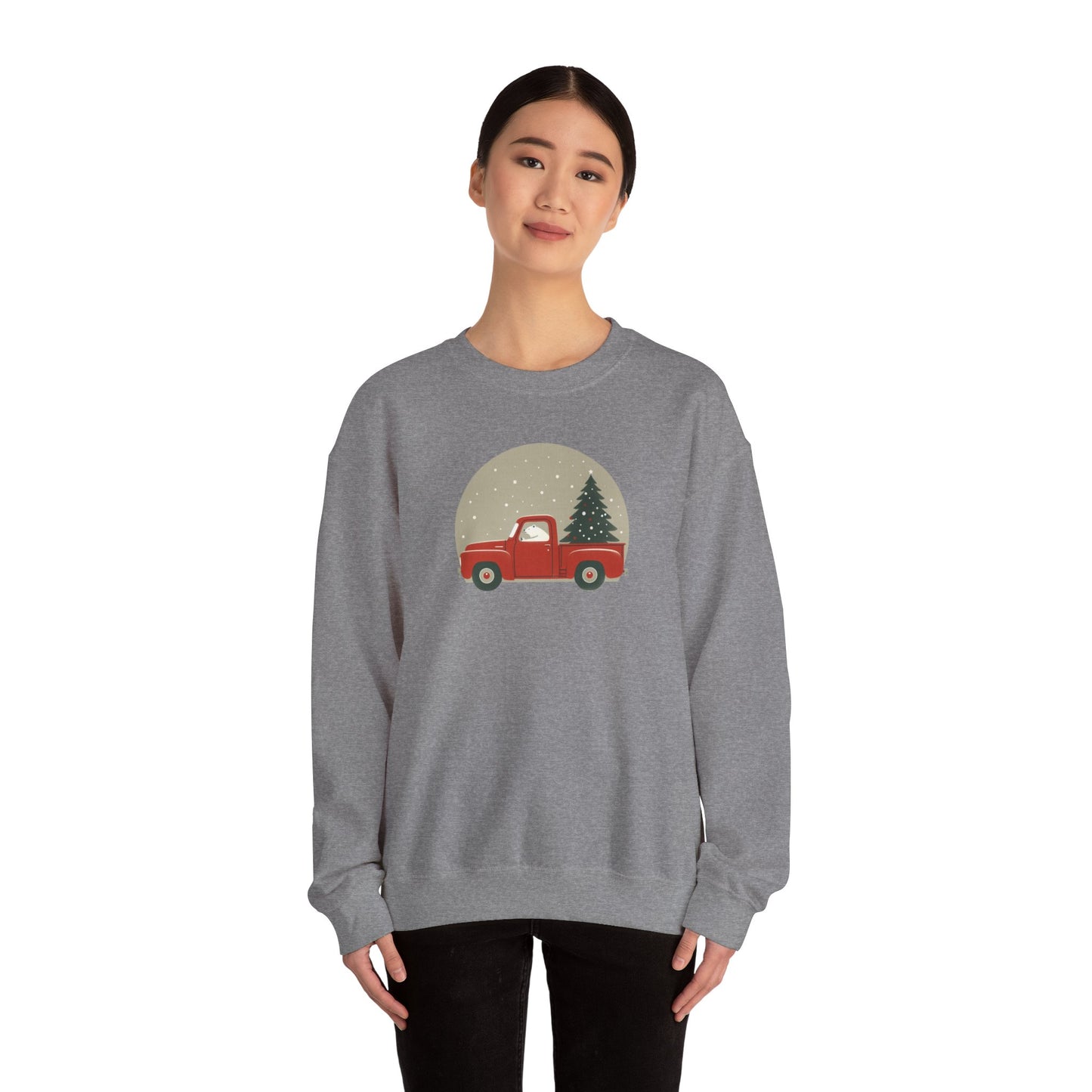Snow Globe Delivery, Polar Bear Christmas Truck Design Crewneck