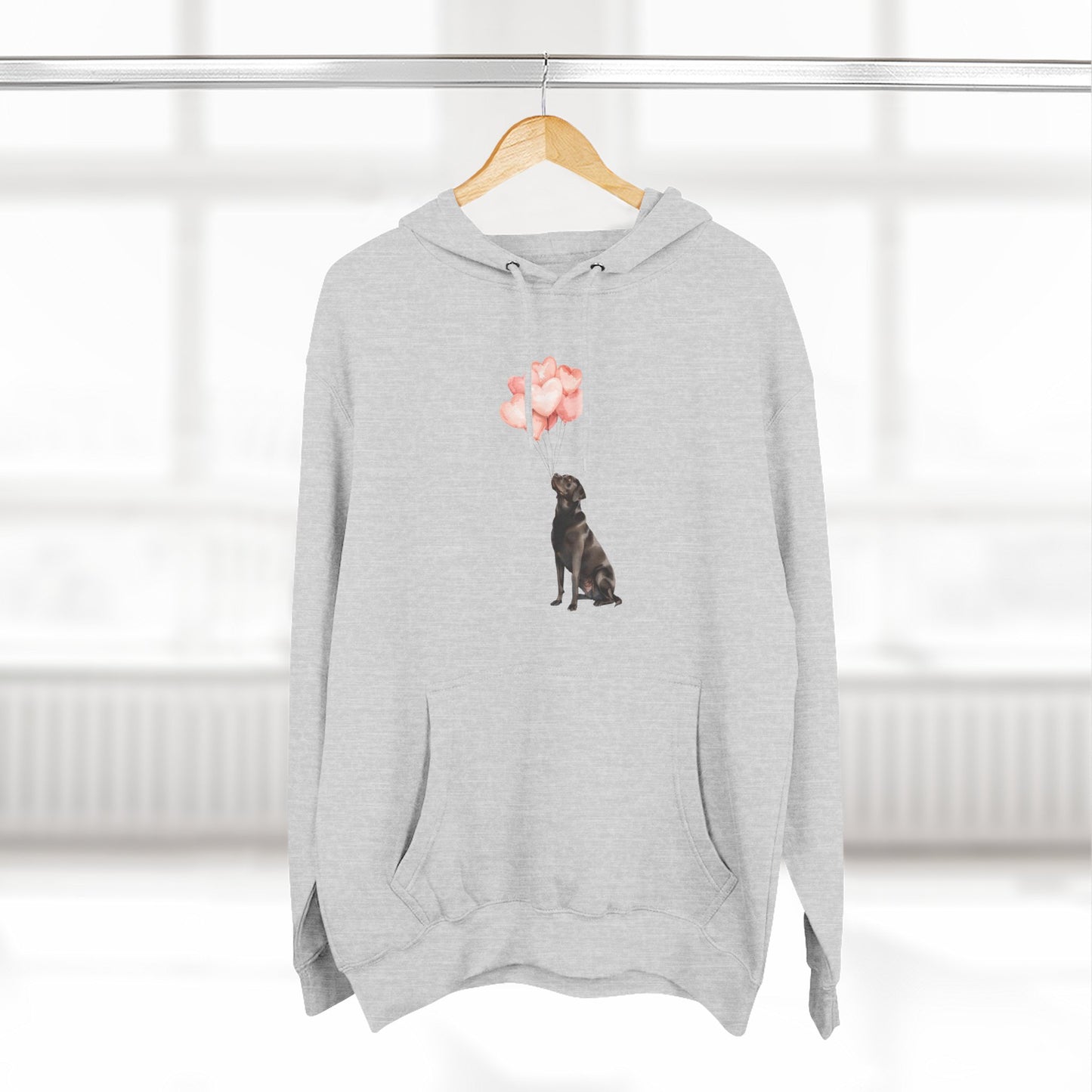 Black Labrador with Heart Balloons Hoodie