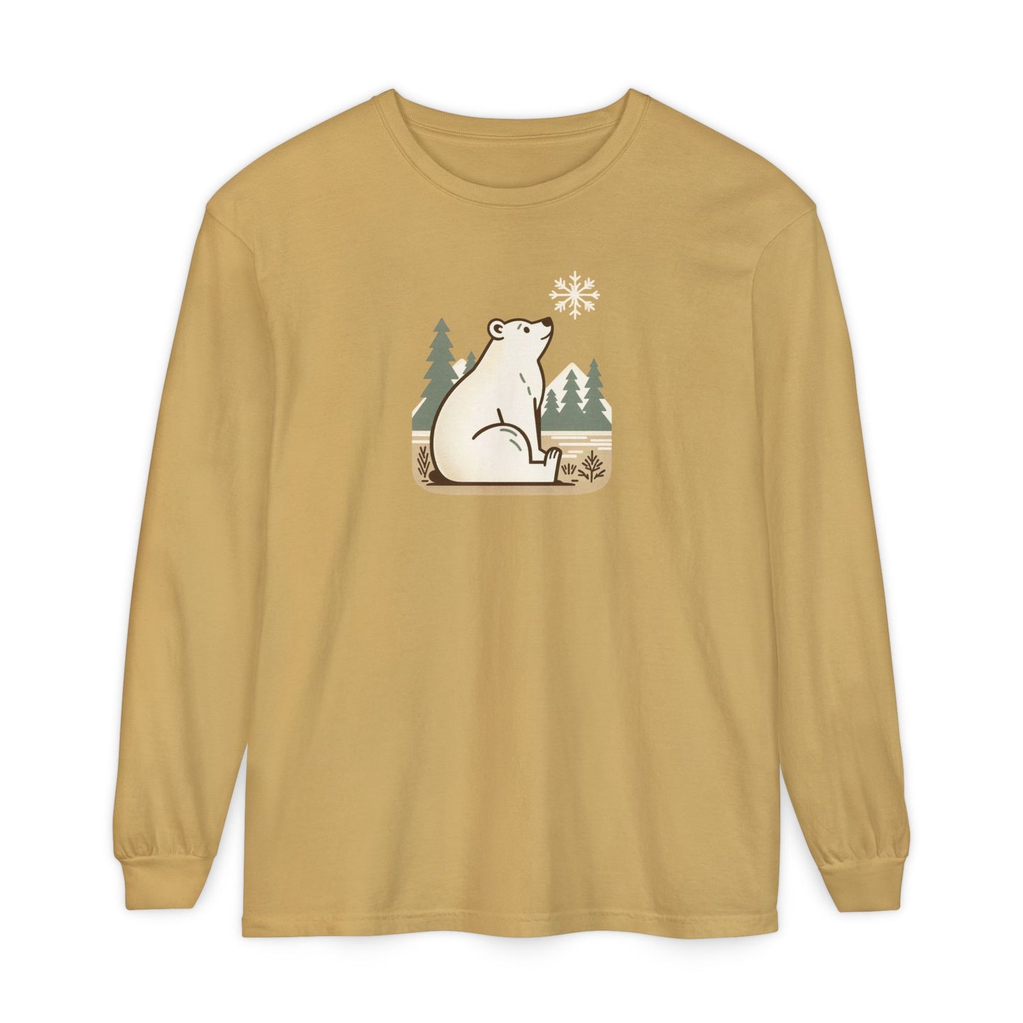 Snowflake Polar Bear Long Sleeve, Cozy Winter Graphic Tee