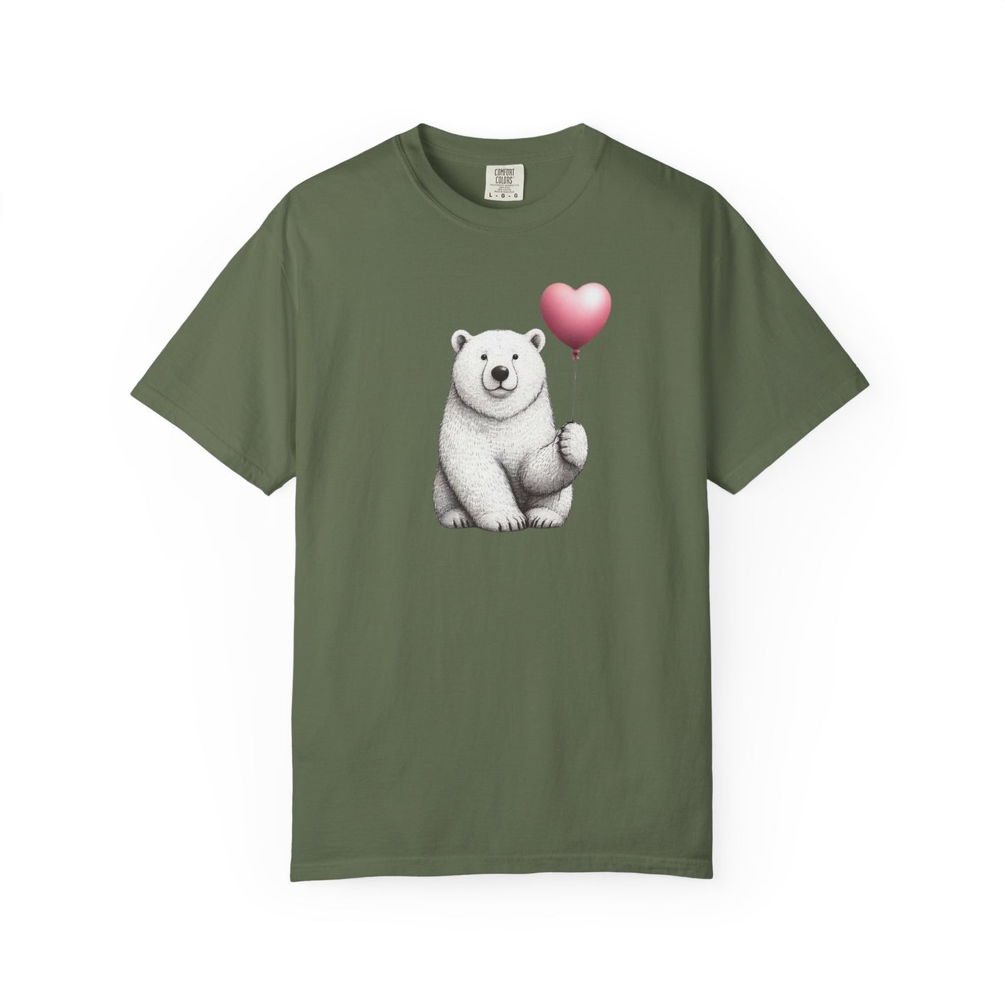 Sketch Polar Bear Heart Balloon Comfort Colors Tee