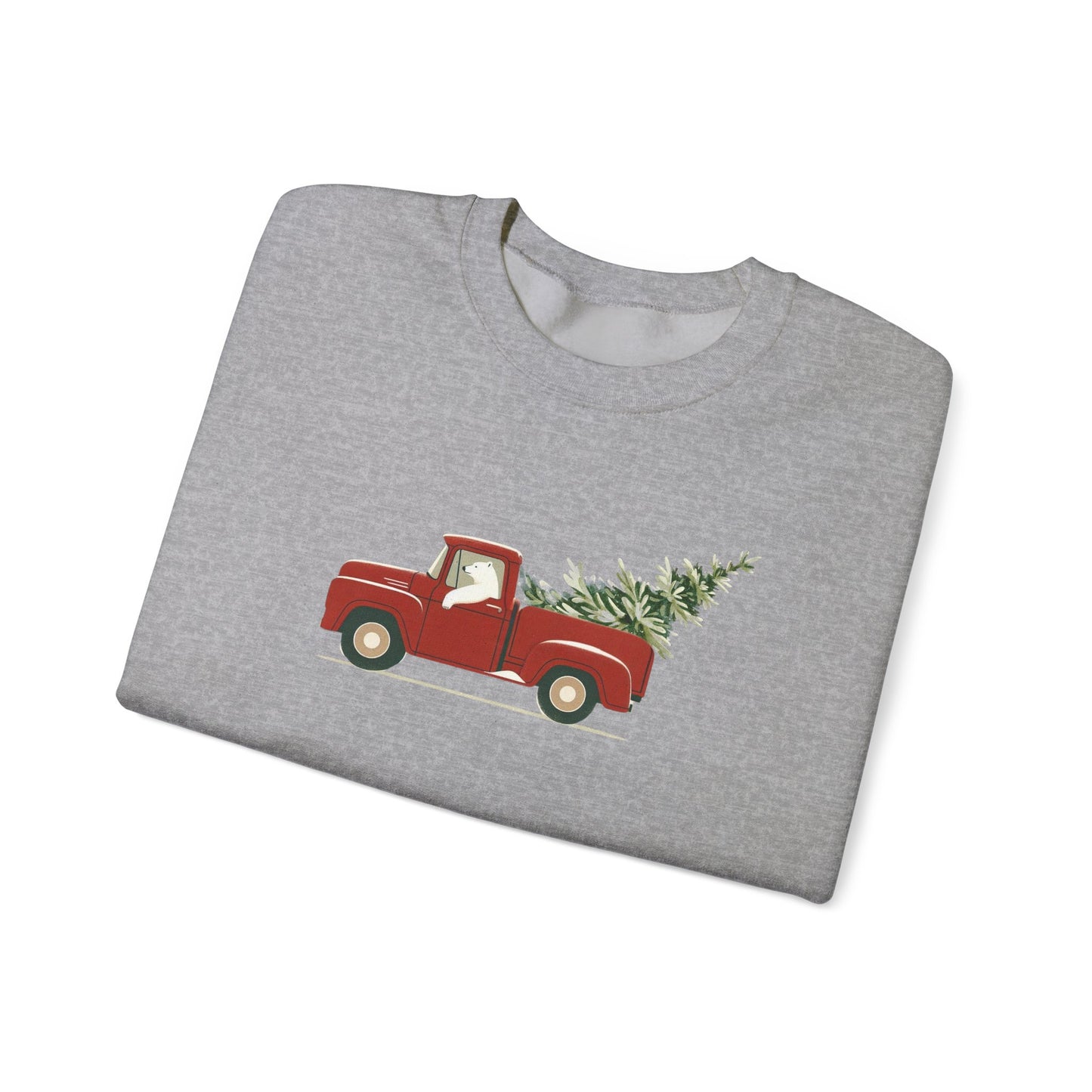 Polar Bear Christmas Truck, Cozy Red Vintage Truck Design Sweatshirt