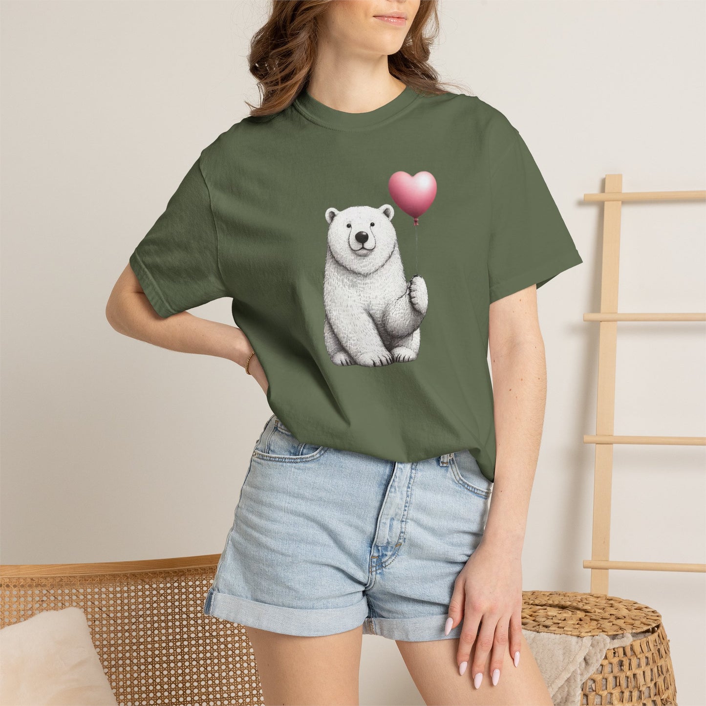 Sketch Polar Bear Heart Balloon Comfort Colors Tee