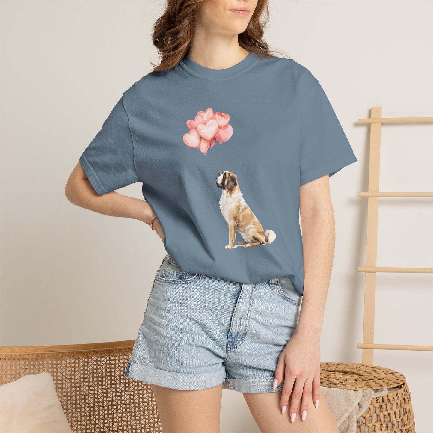 Saint Bernard with Heart Balloons Comfort Colors Tee