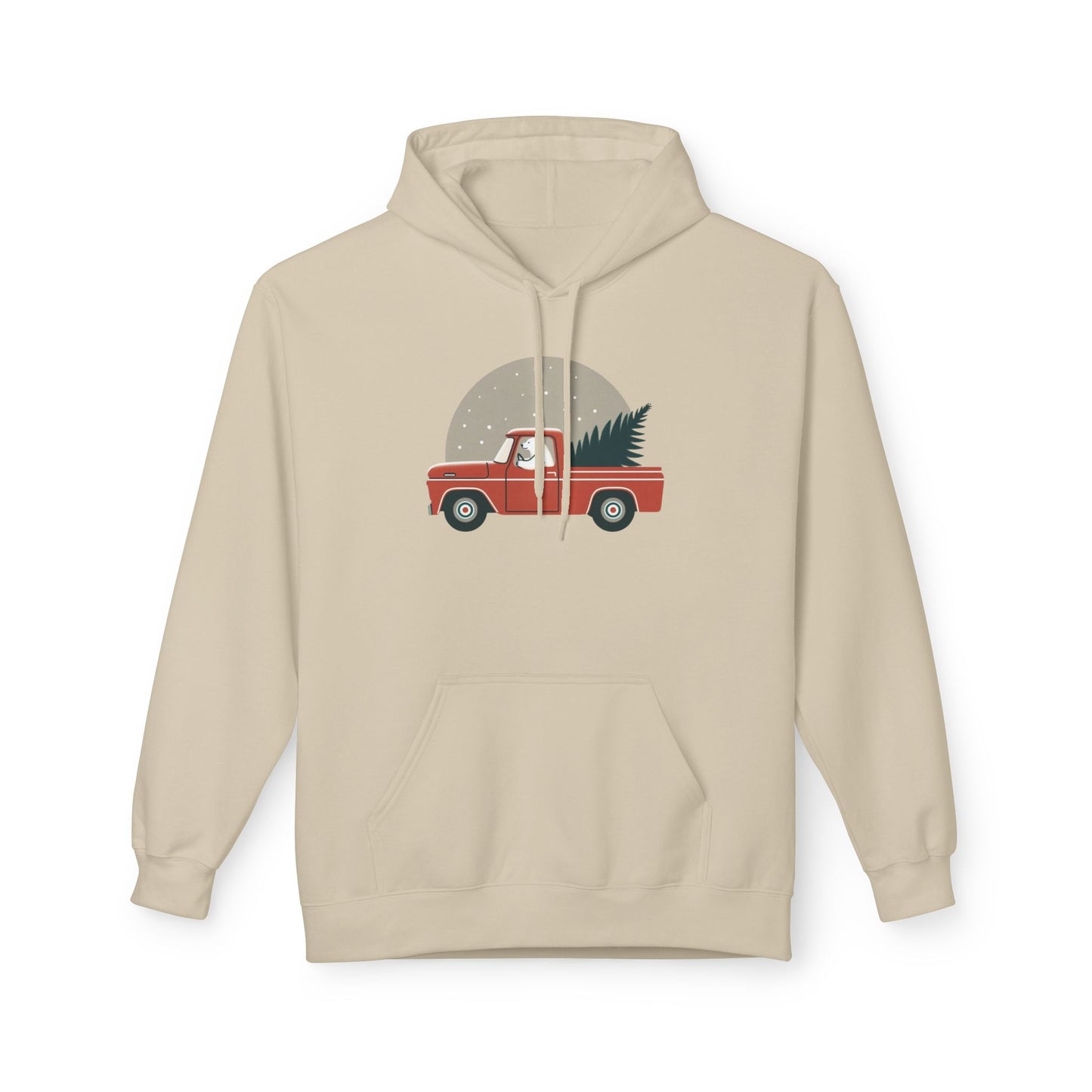 Moonlit Haul, Polar Bear Christmas Truck Design Midweight Hoodie