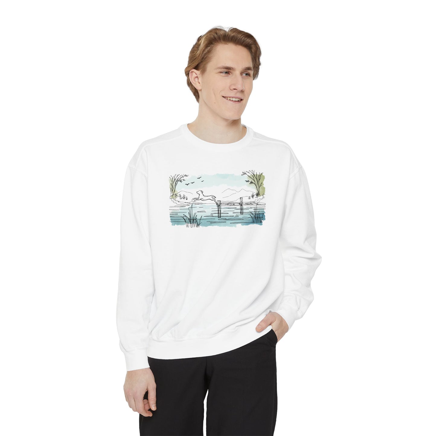 Lake Leap Dog Watercolor Tee