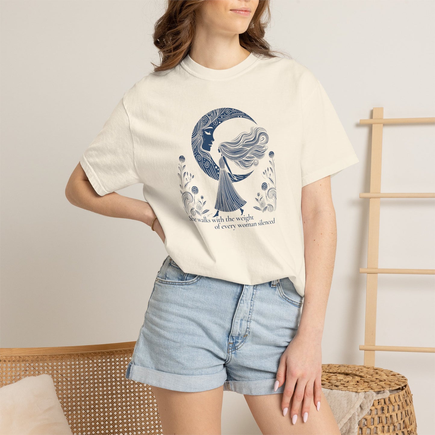 She Walks With the Weight of Every Woman Silenced Comfort Colors Tee
