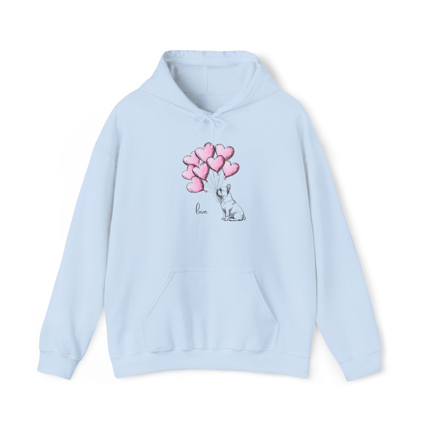 French Bulldog Love Hoodie, Heart Balloon Dog Sweatshirt