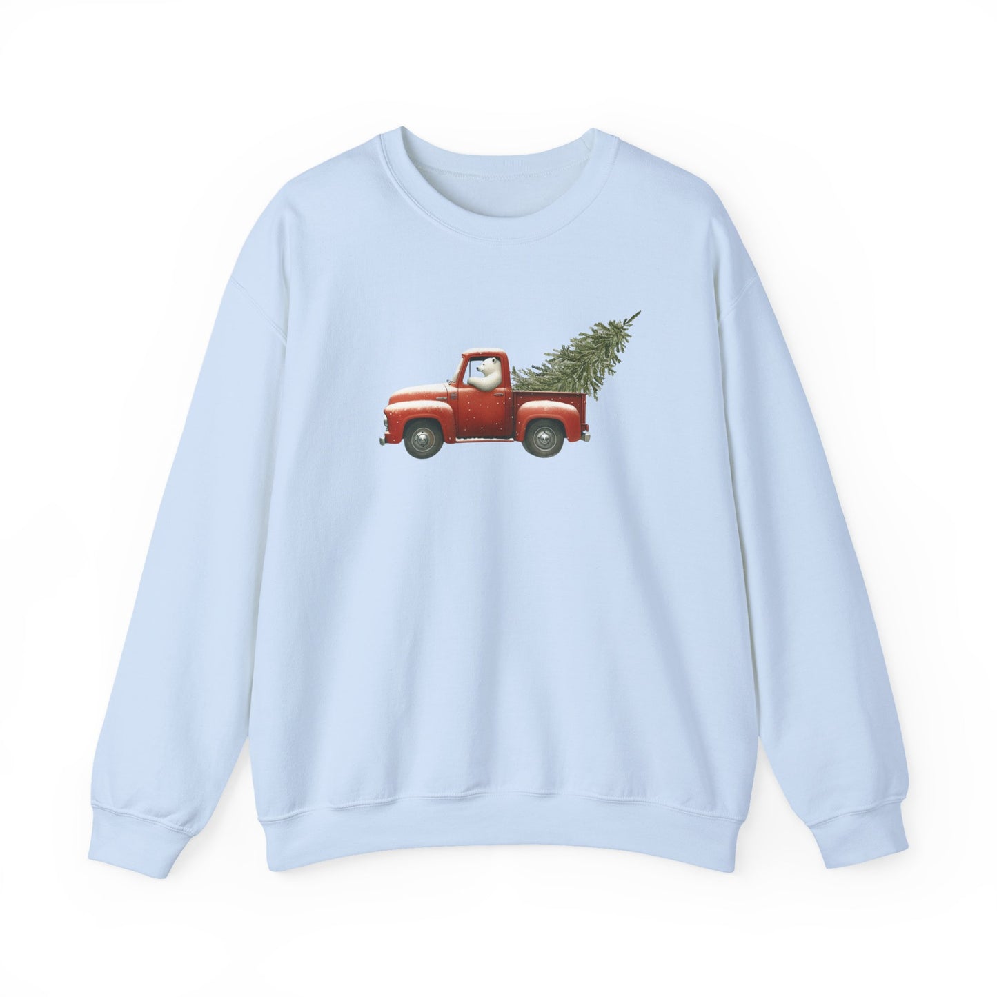 Snowy Christmas Ride, Polar Bear Red Truck Design Sweatshirt