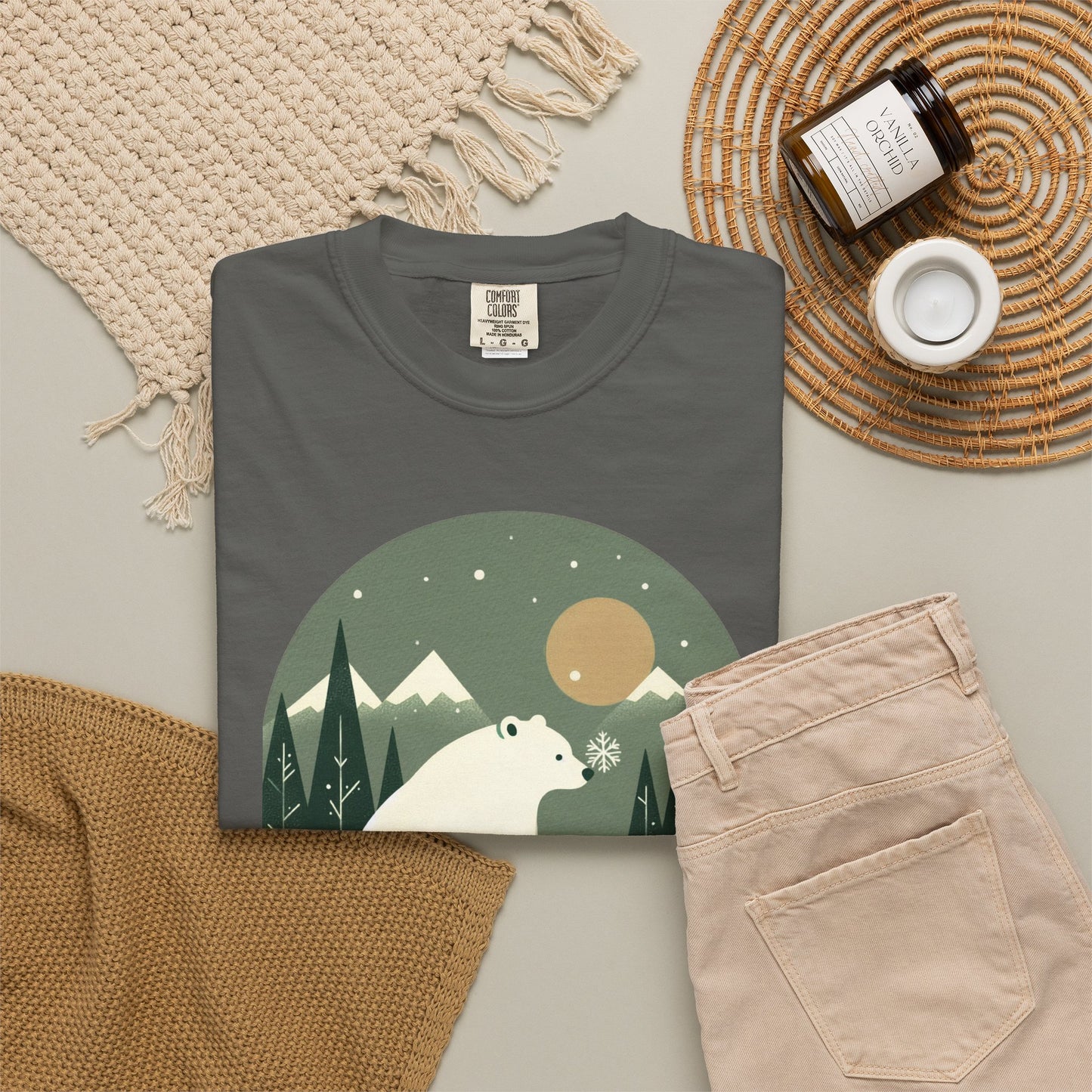 Polar Bear Nightscape T-Shirt | Retro Forest Moon Graphic