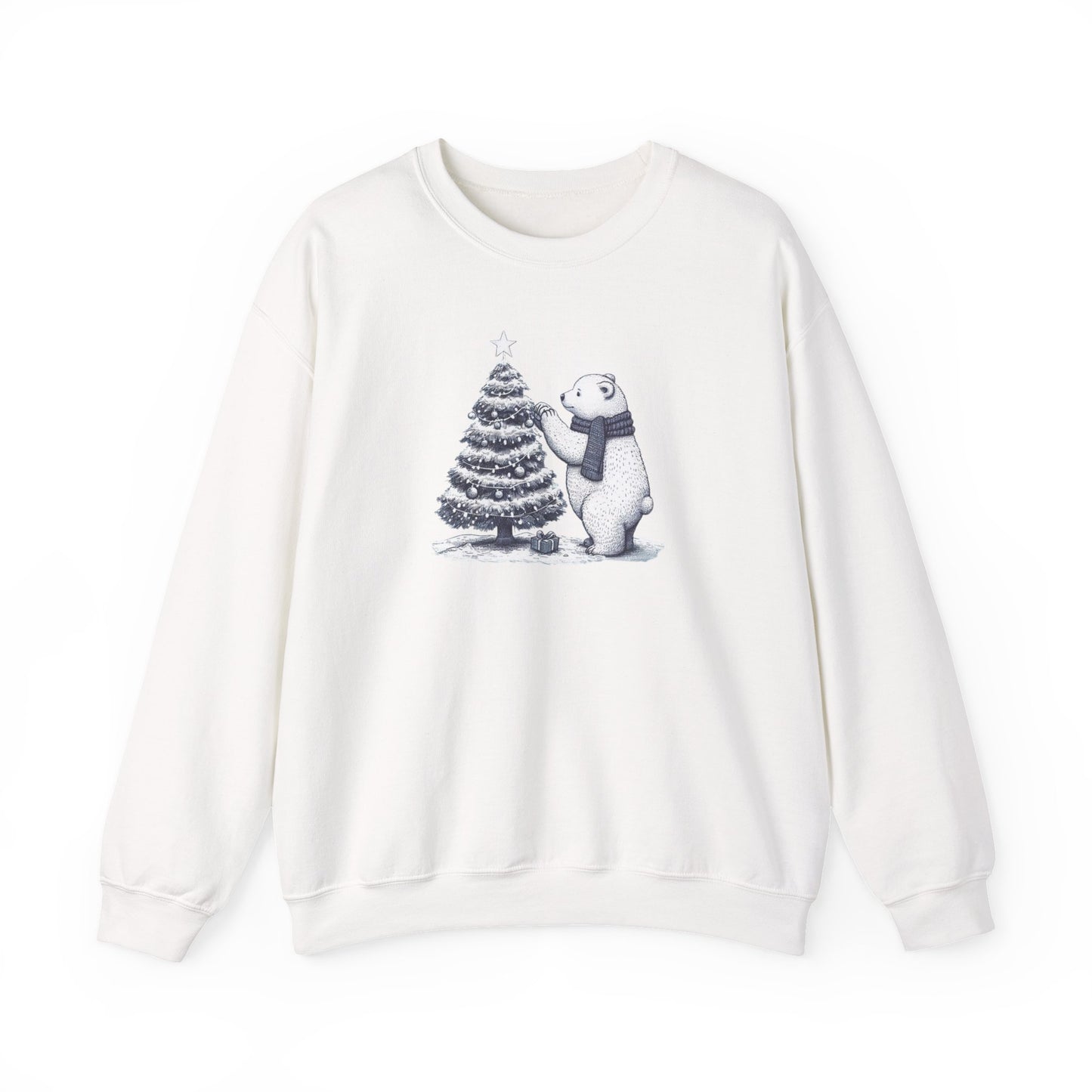 Polar Bear Winter Sweatshirt, Cozy Christmas Tree Graphic Crewneck