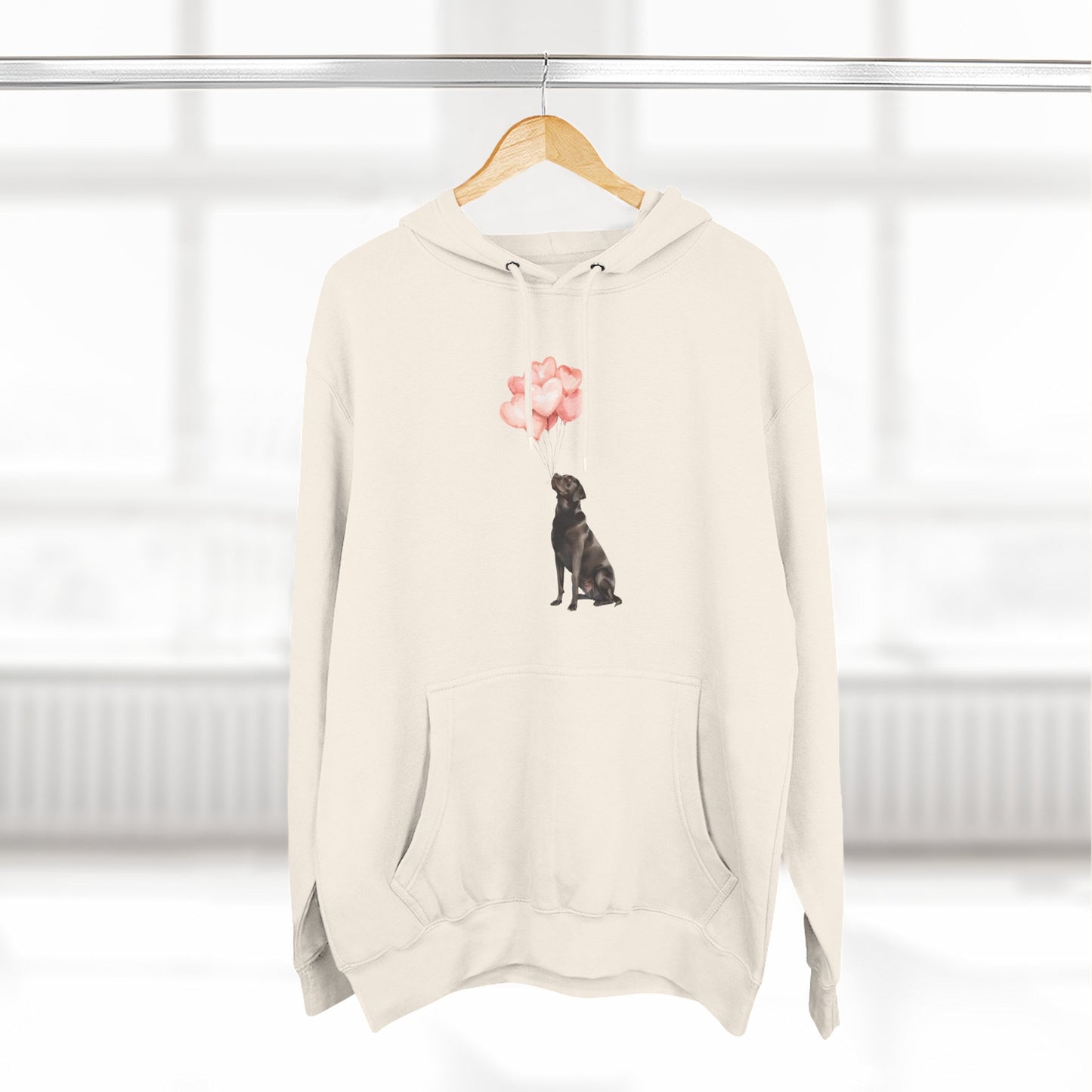 Black Labrador with Heart Balloons Hoodie