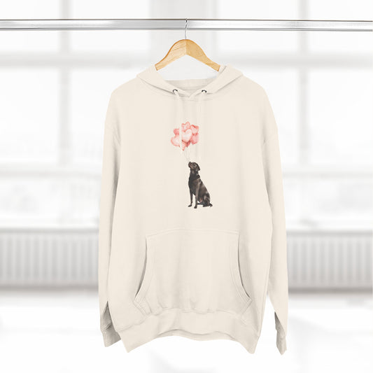 Black Labrador with Heart Balloons Hoodie
