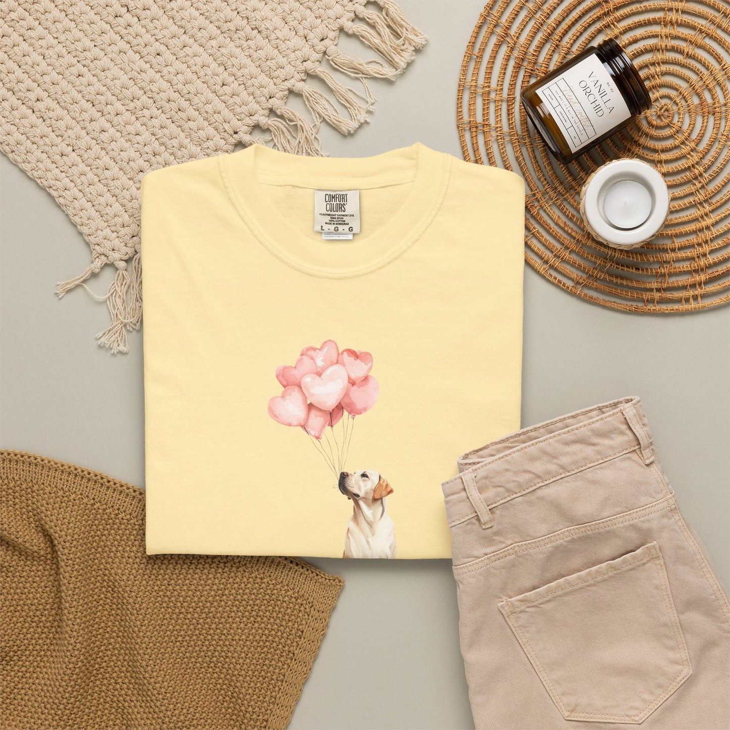 Yellow Labrador with Heart Balloons Tee