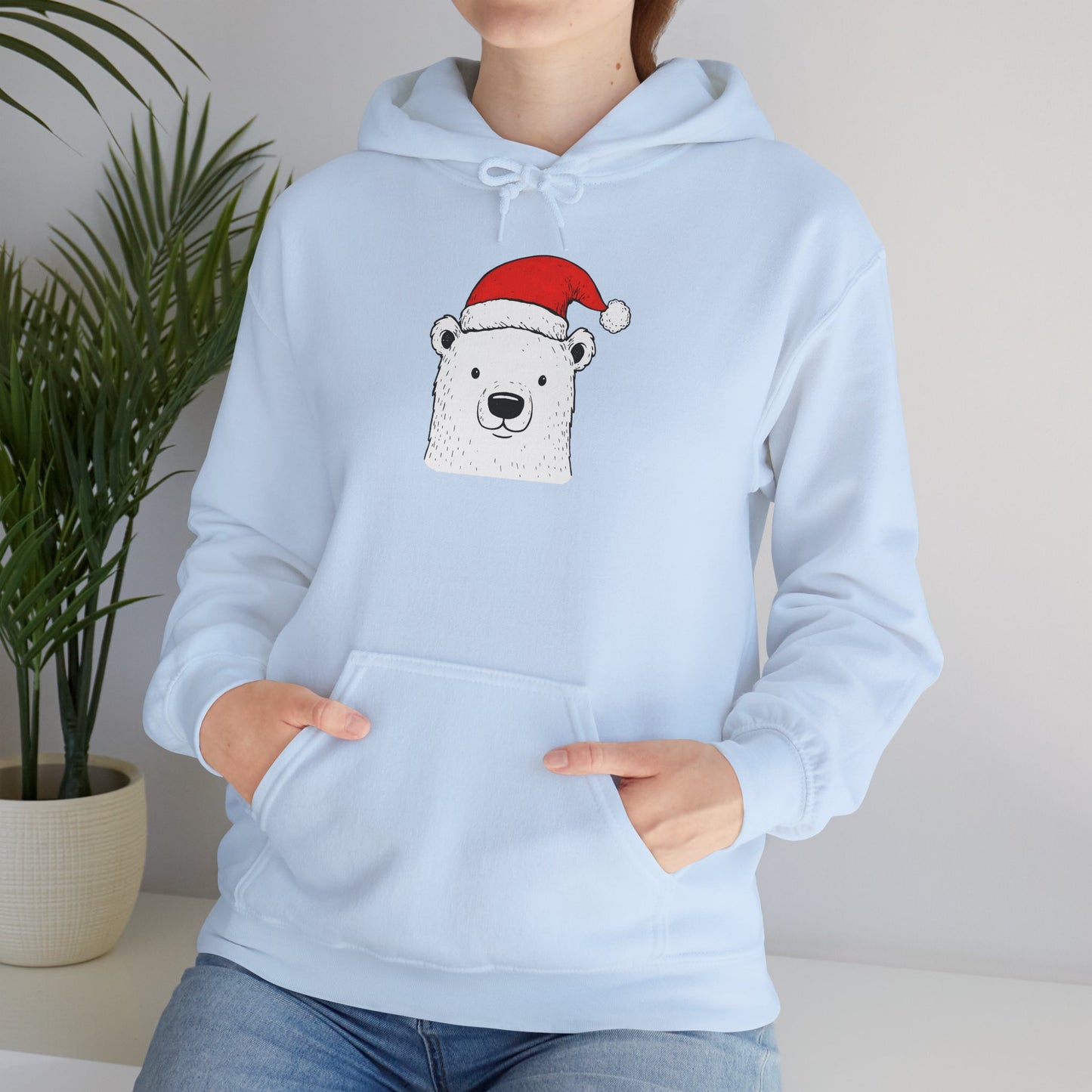 Santa Hat Polar Bear Portrait Premium Hoodie | Holiday Den Edition