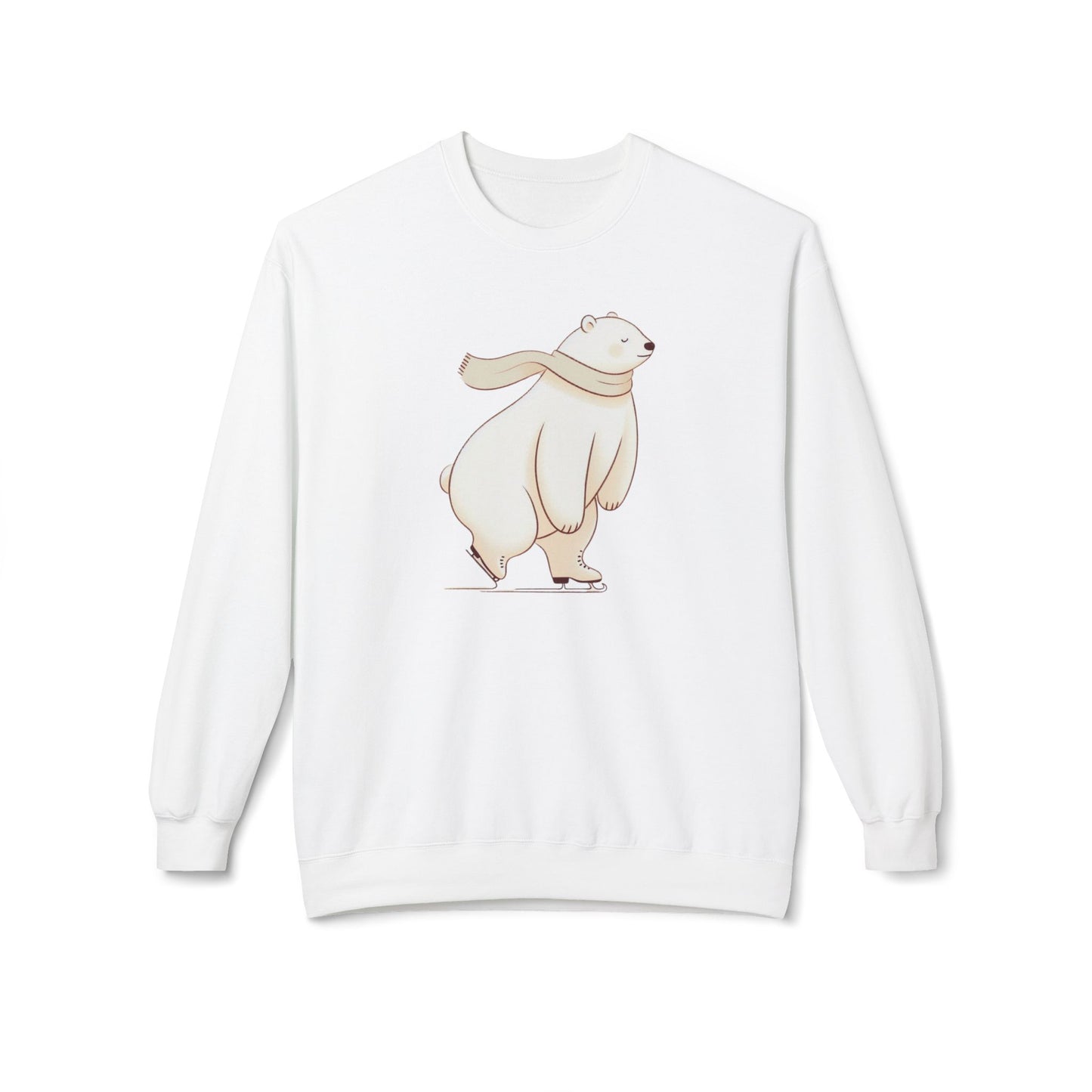 White sweatshirt with a polar bear design on a white background