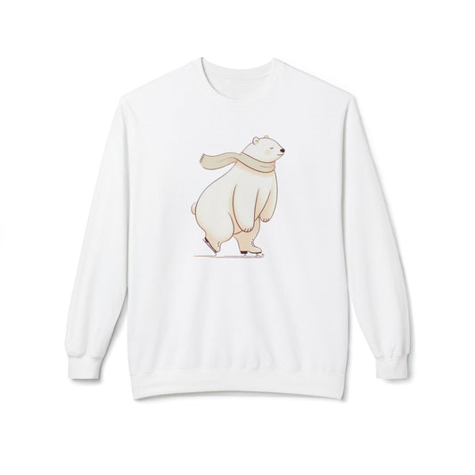 White sweatshirt with a polar bear design on a white background