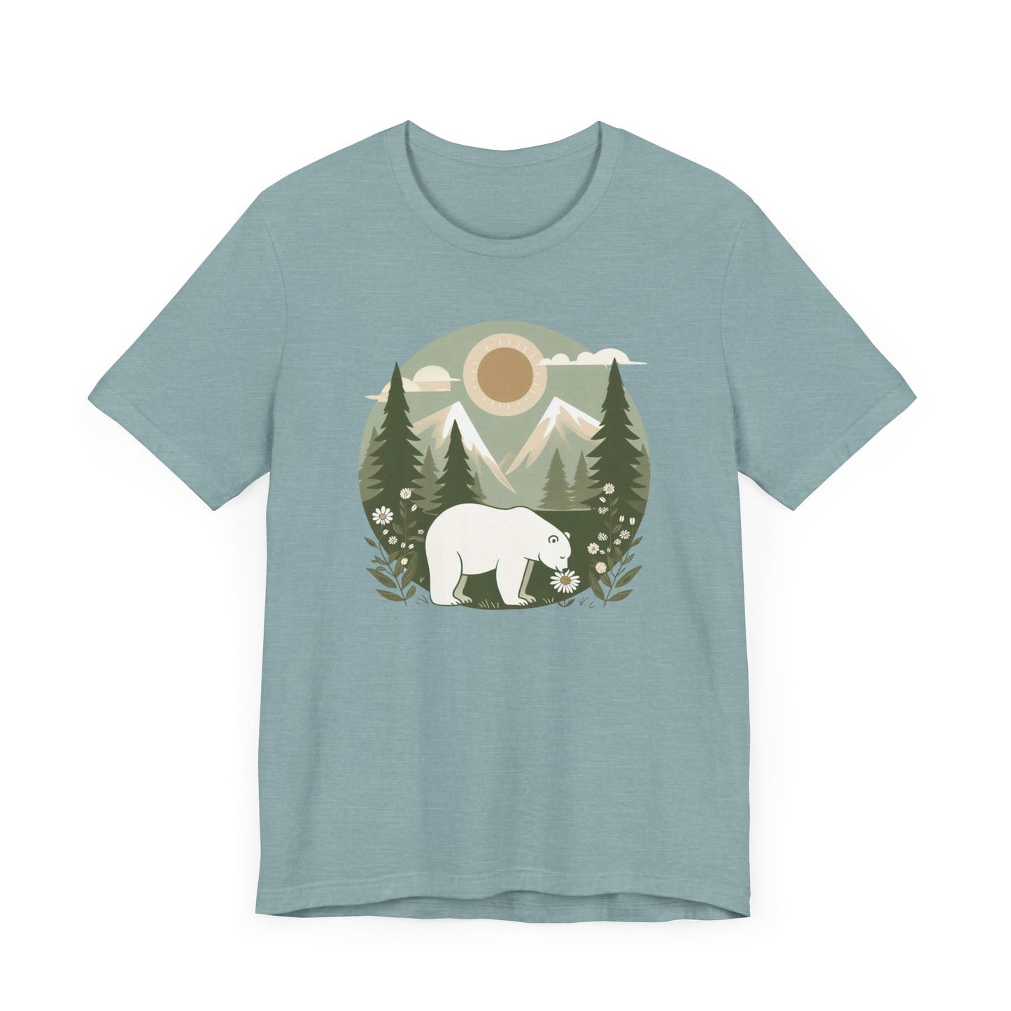 Polar Bear & Daisy Tee – Serene Nature Graphic Shirt for Animal Lovers