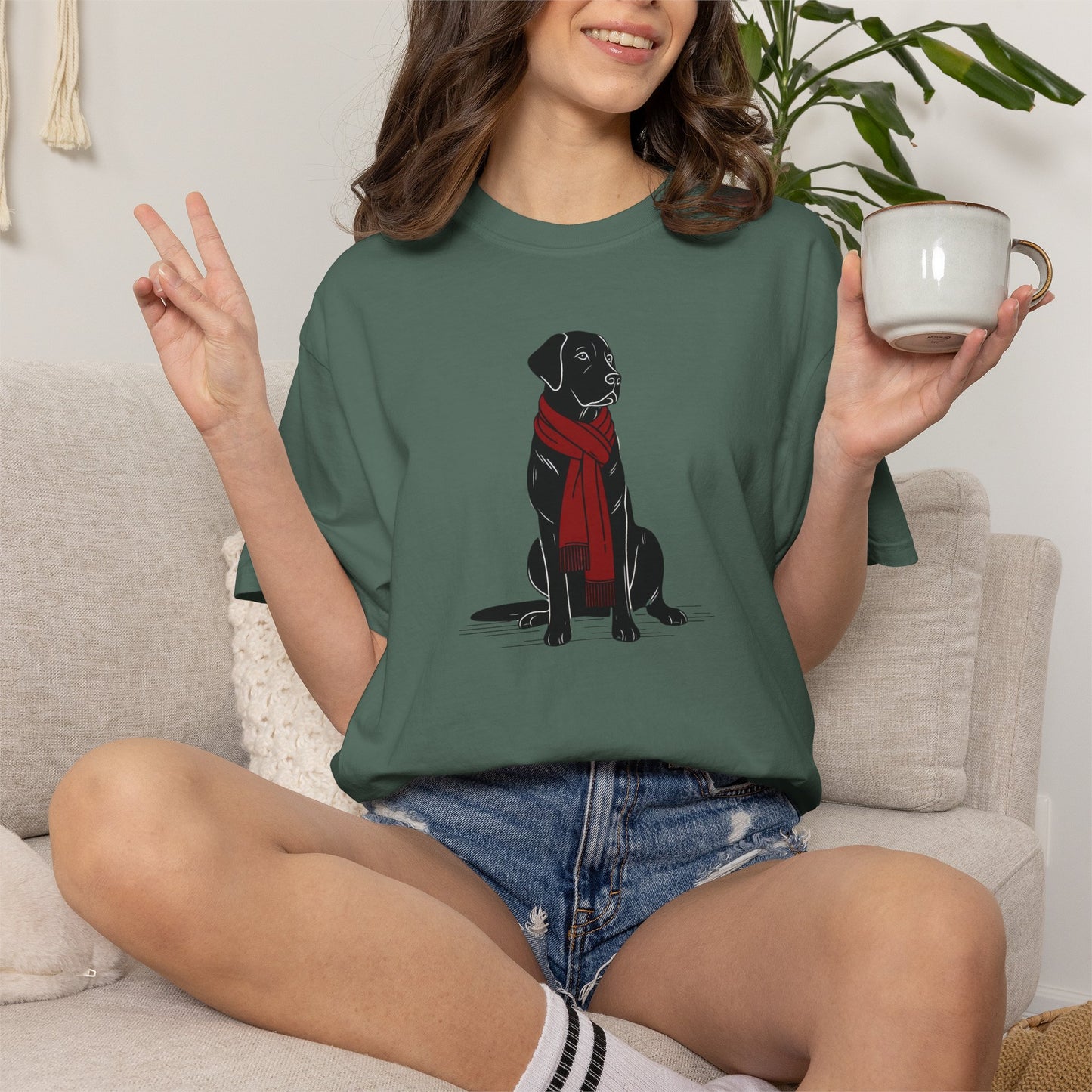 Black Lab Red Scarf Comfort Colors Tee