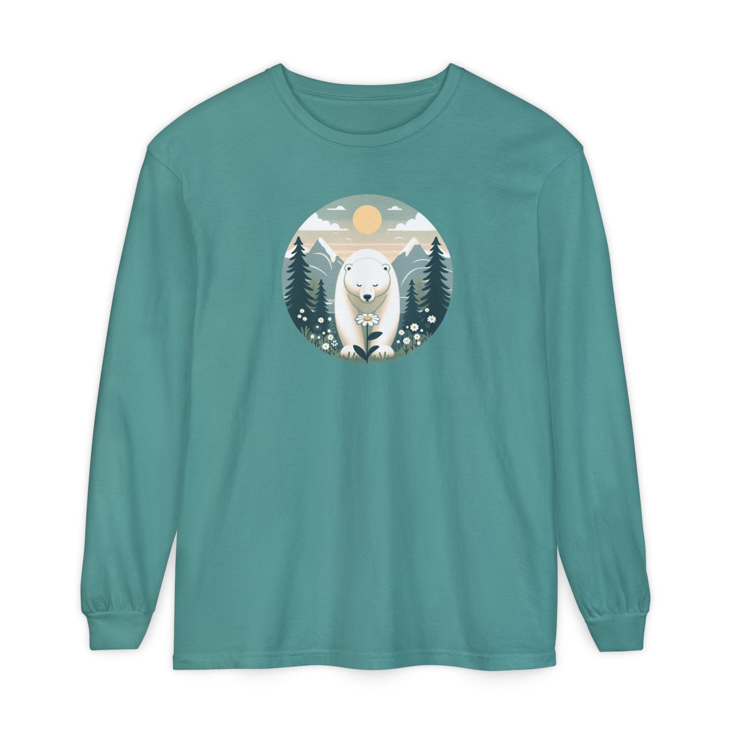 Polar Bear & Wildflower Mountain Long Sleeve, Comfort Colors Nature Graphic Tee