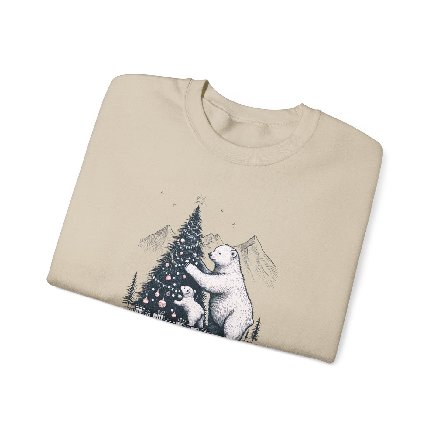 Winter Pine Bears Heavyweight Sweatshirt, Vintage Christmas Tree Scene