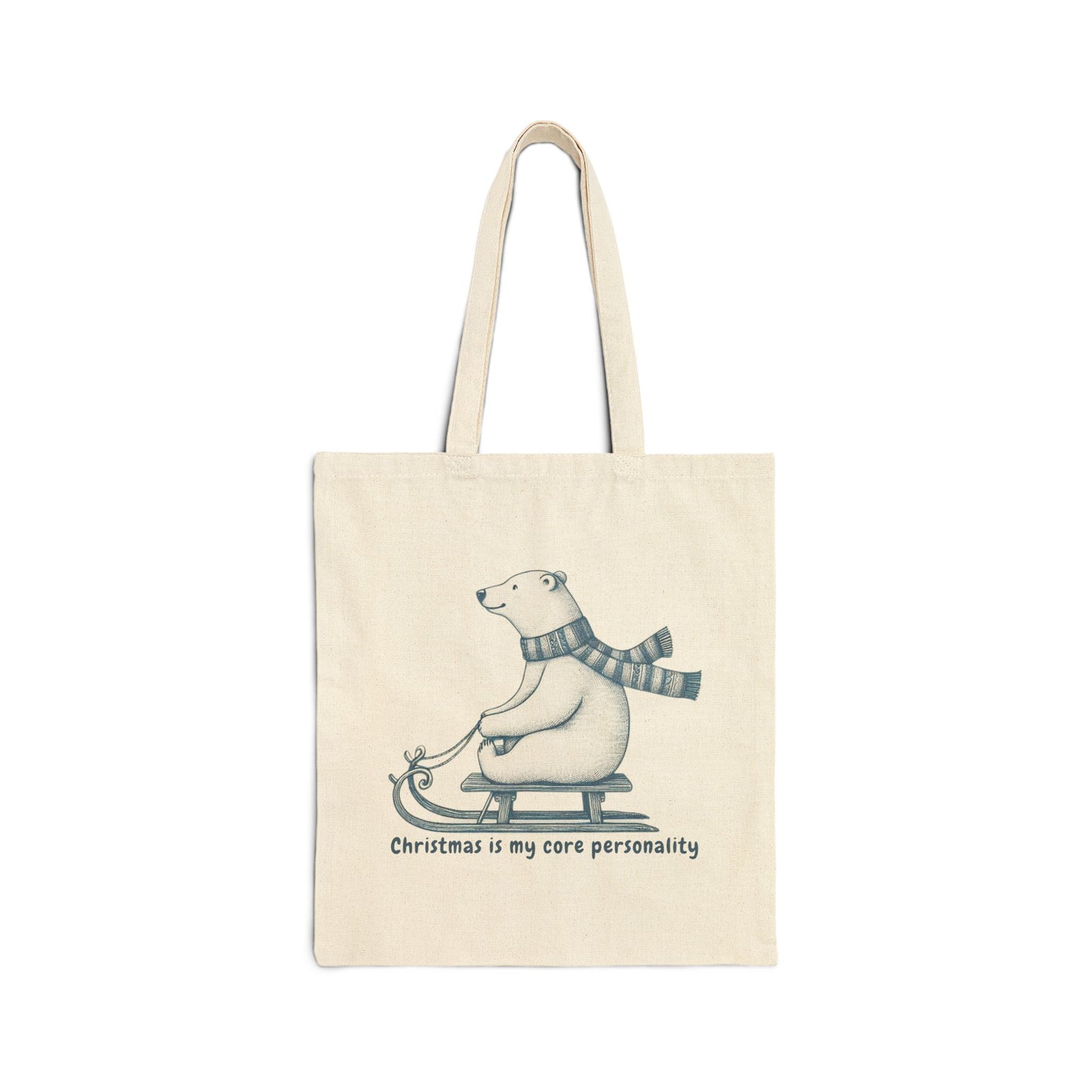 Christmas is My Core Personality Tote Bag, Polar Bear Winter Canvas Market Bag, Holiday Shopping Tote