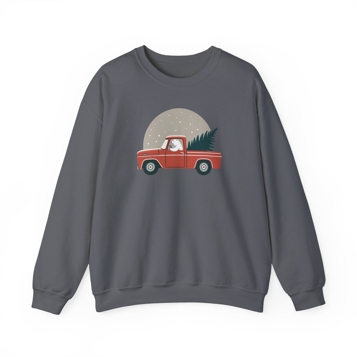 Moonlit Haul, Polar Bear Christmas Truck Design Sweatshirt