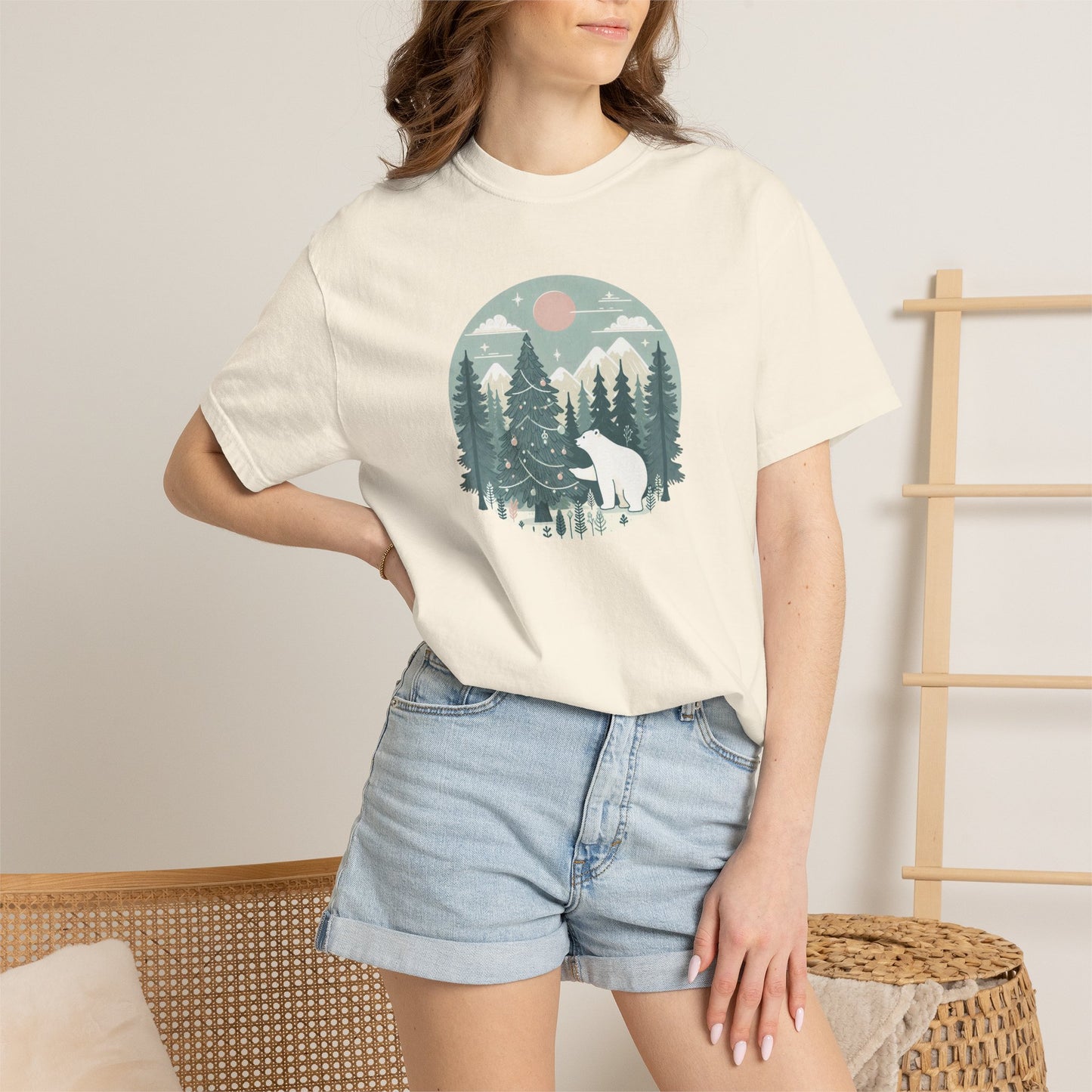 Winter Forest Polar Bear Comfort Colors Tee