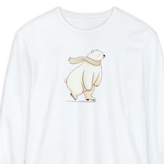 White sweatshirt with a bear design on a white background