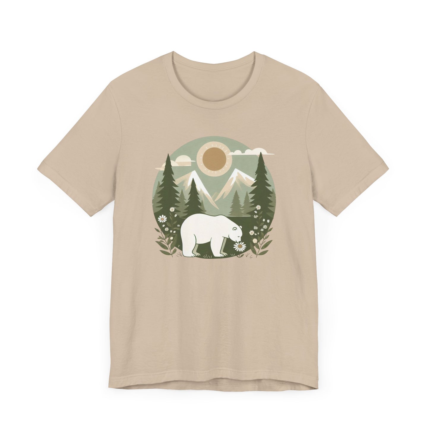 Polar Bear & Daisy Tee – Serene Nature Graphic Shirt for Animal Lovers