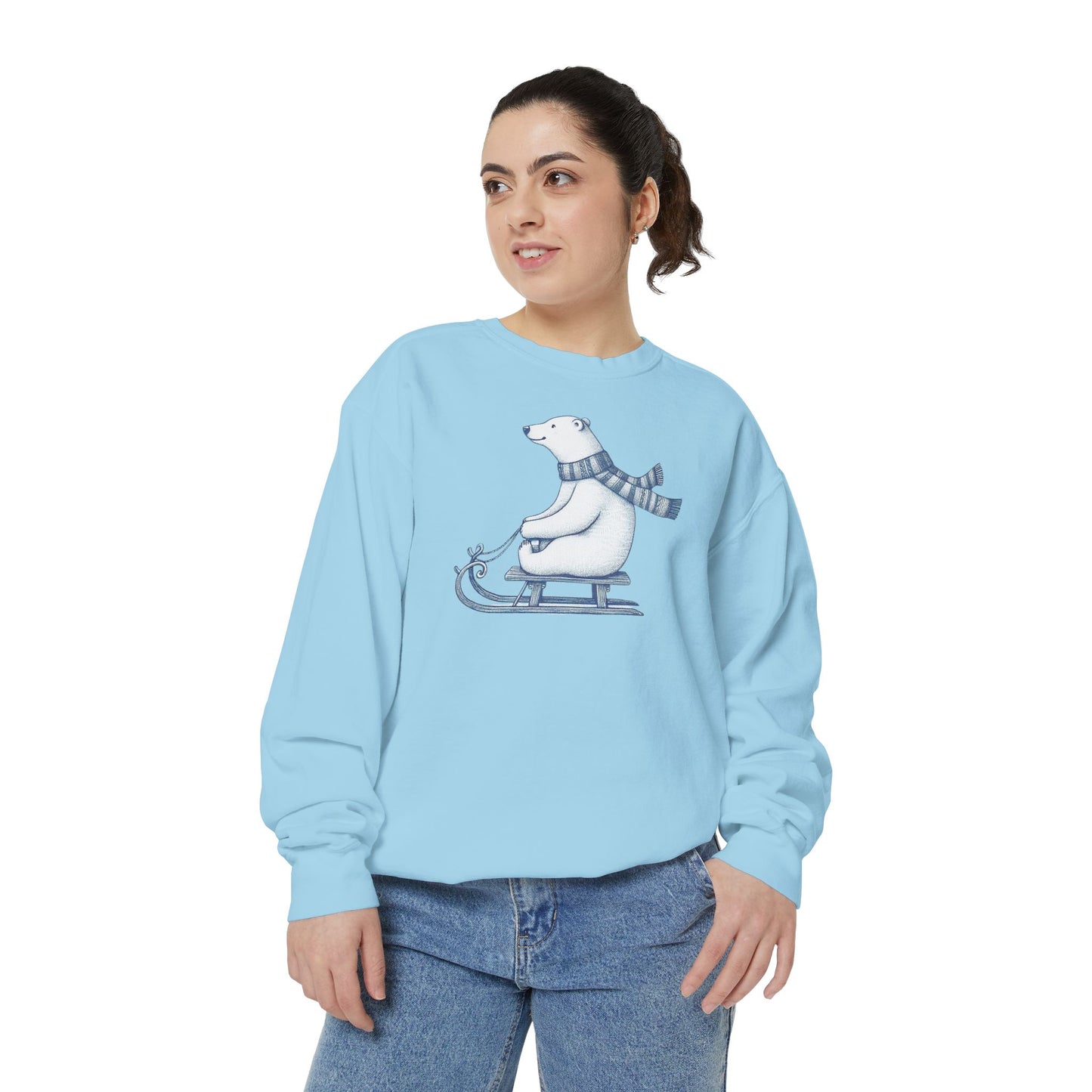 Polar Bear Sledding Comfort Colors Sweatshirt