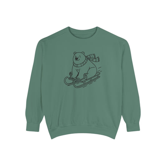 Sledding Polar Bear Comfort Colors Sweatshirt