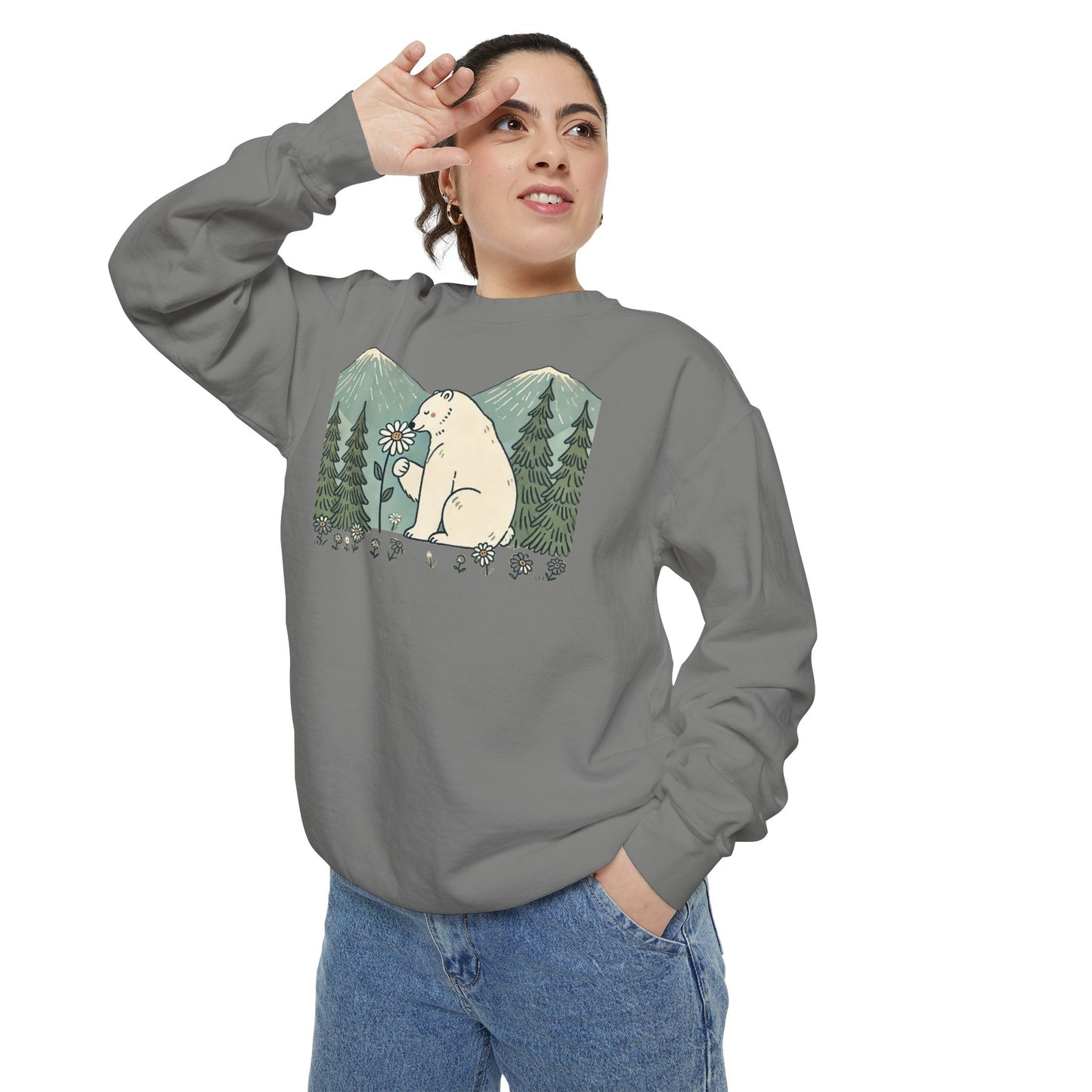 Wildflower Polar Bear Comfort Colors Sweatshirt