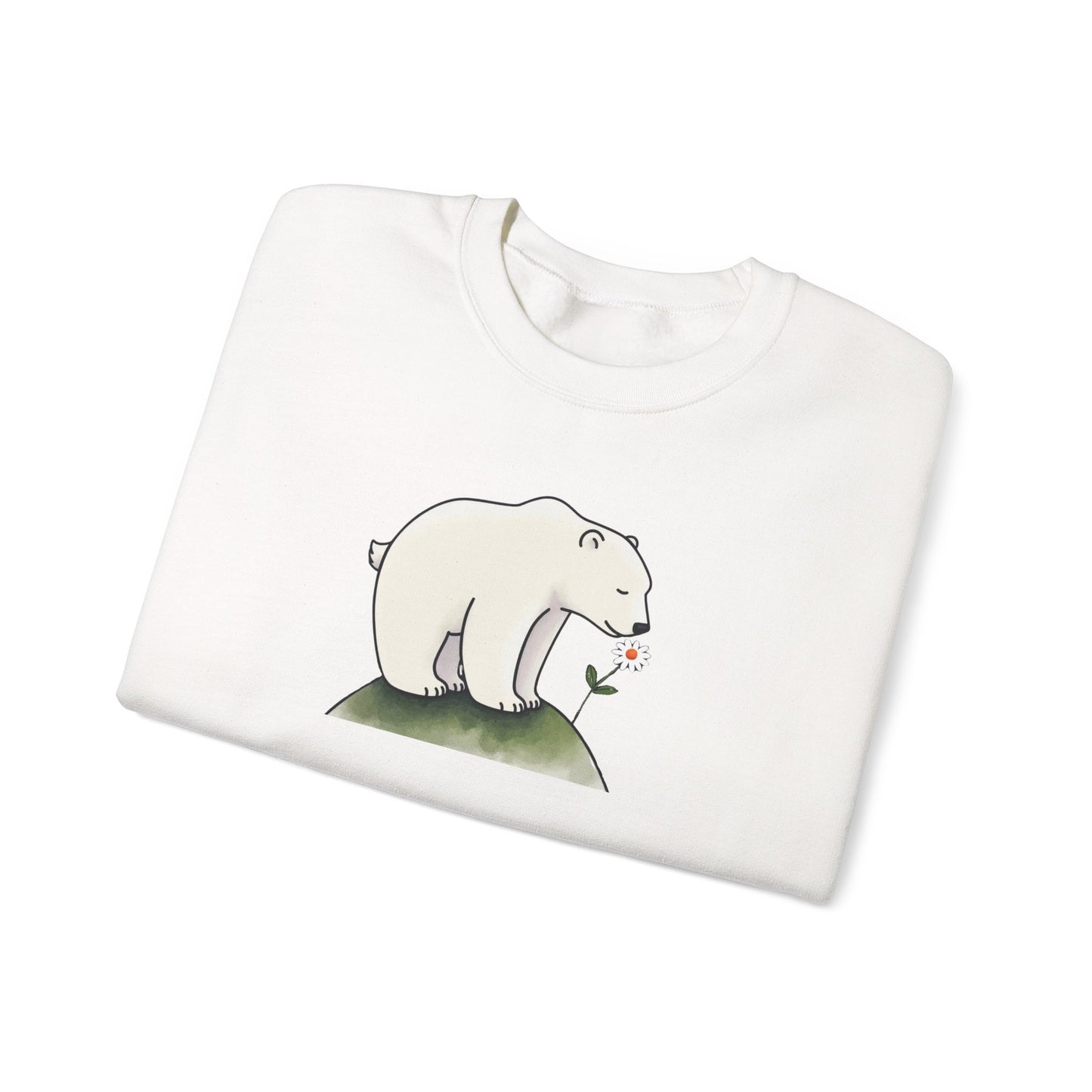 Minimalist Polar Bear Sweatshirt, Daisy Nature Design, Cozy Eco Fleece