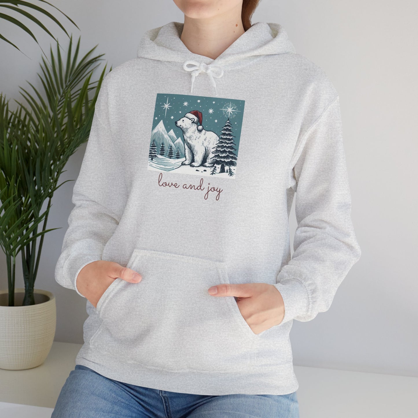 Love and Joy Polar Bear Hoodie, Cozy Christmas Sweatshirt | Stompy Paws