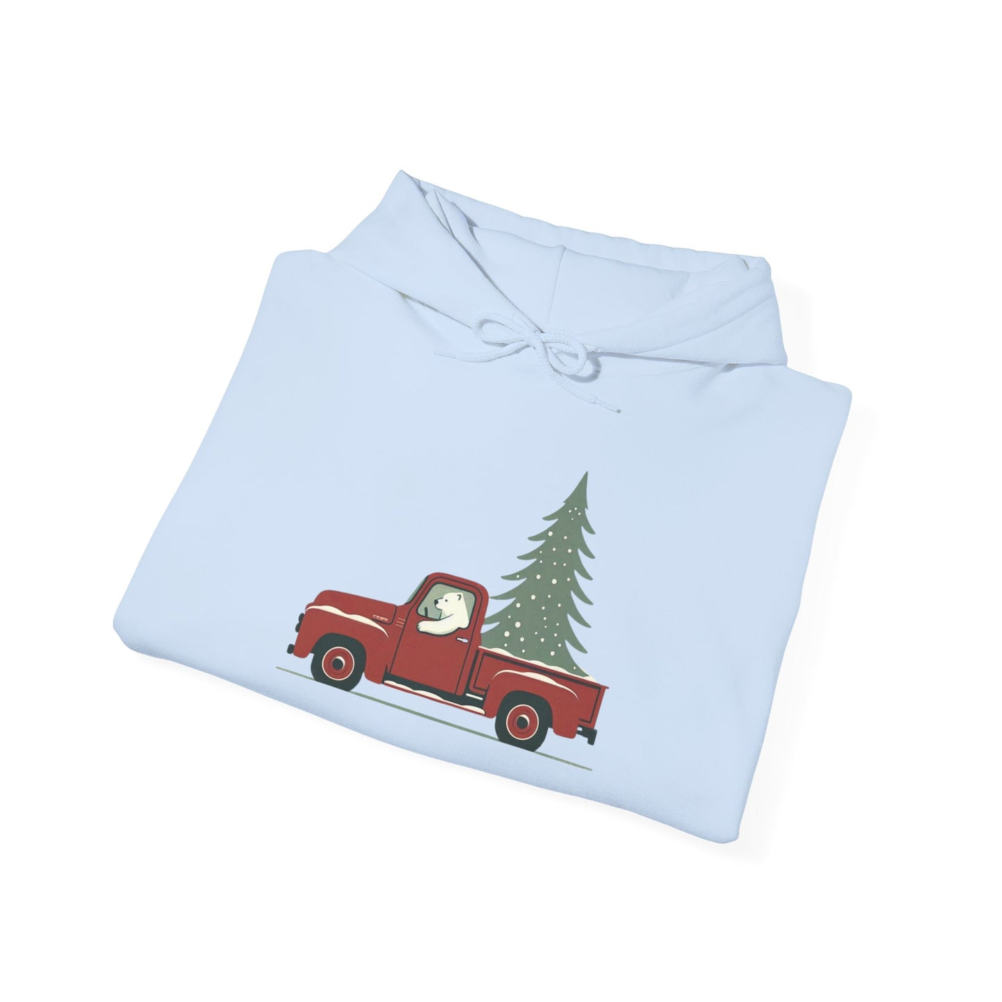 Polar Bear Evergreen Run, Vintage Red Christmas Truck Sweatshirt Heavyweight Hoodie