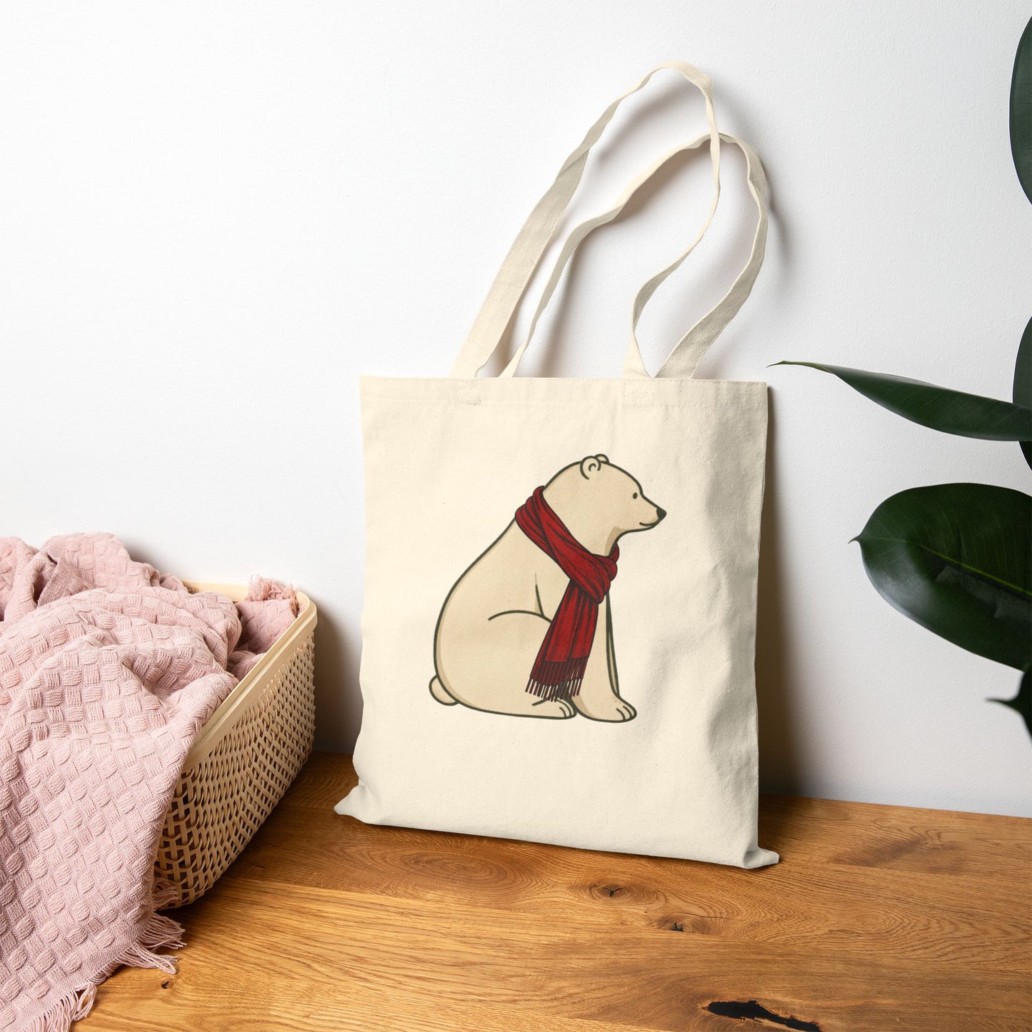 Polar Bear Red Scarf Canvas Tote Bag