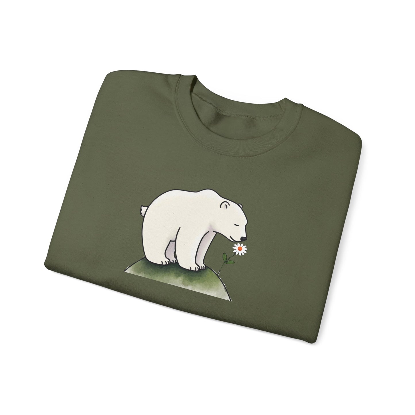Minimalist Polar Bear Sweatshirt, Daisy Nature Design, Cozy Eco Fleece