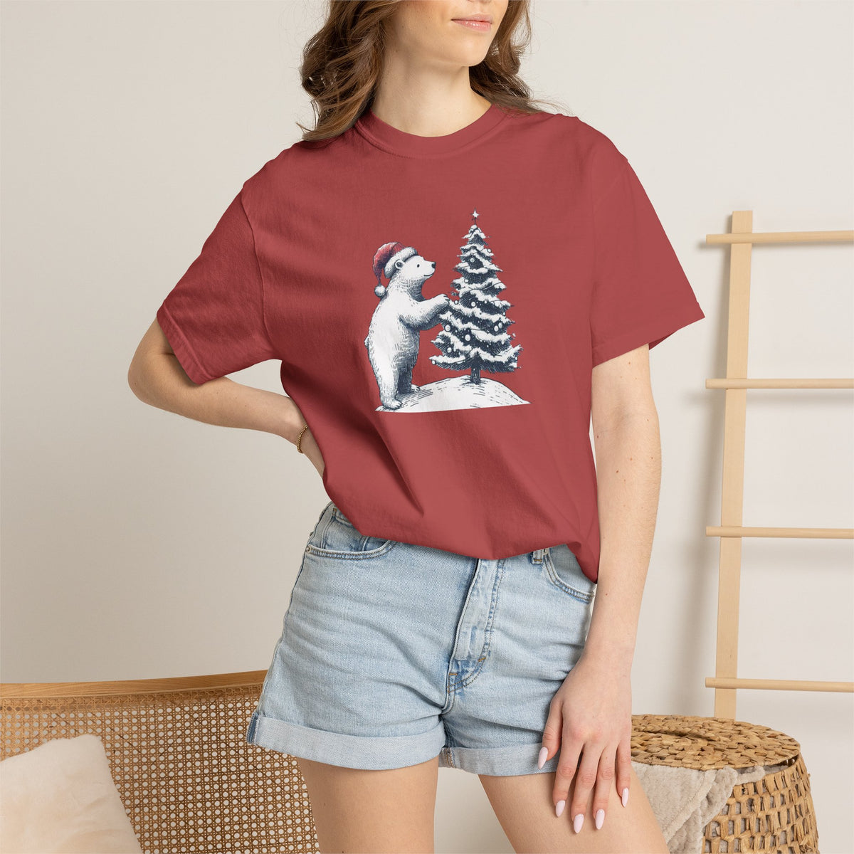 Polar Bear Christmas T-Shirt | Christmas Tree Comfort Colors Tee