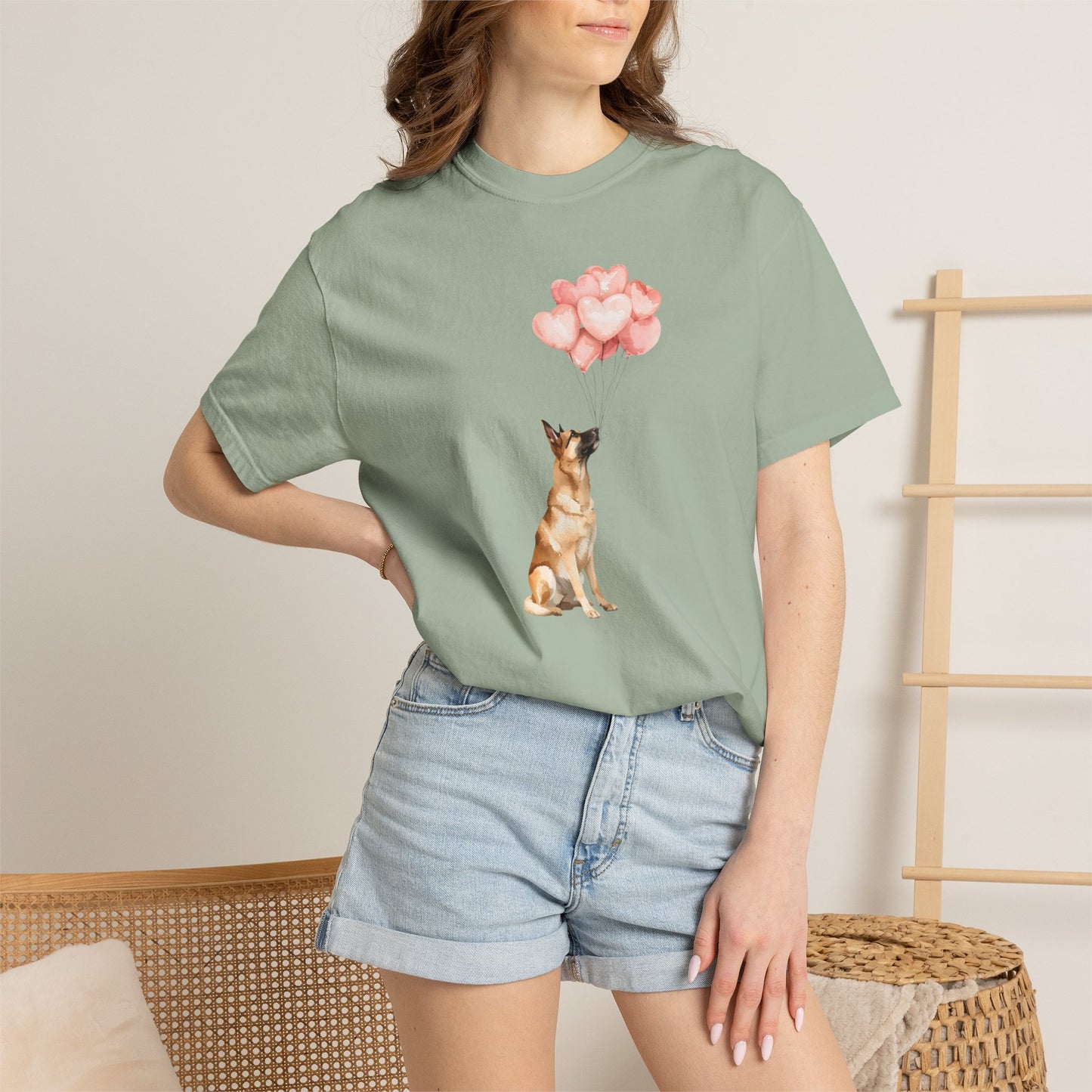 Belgian Malinois with Heart Balloons Comfort Colors Tee