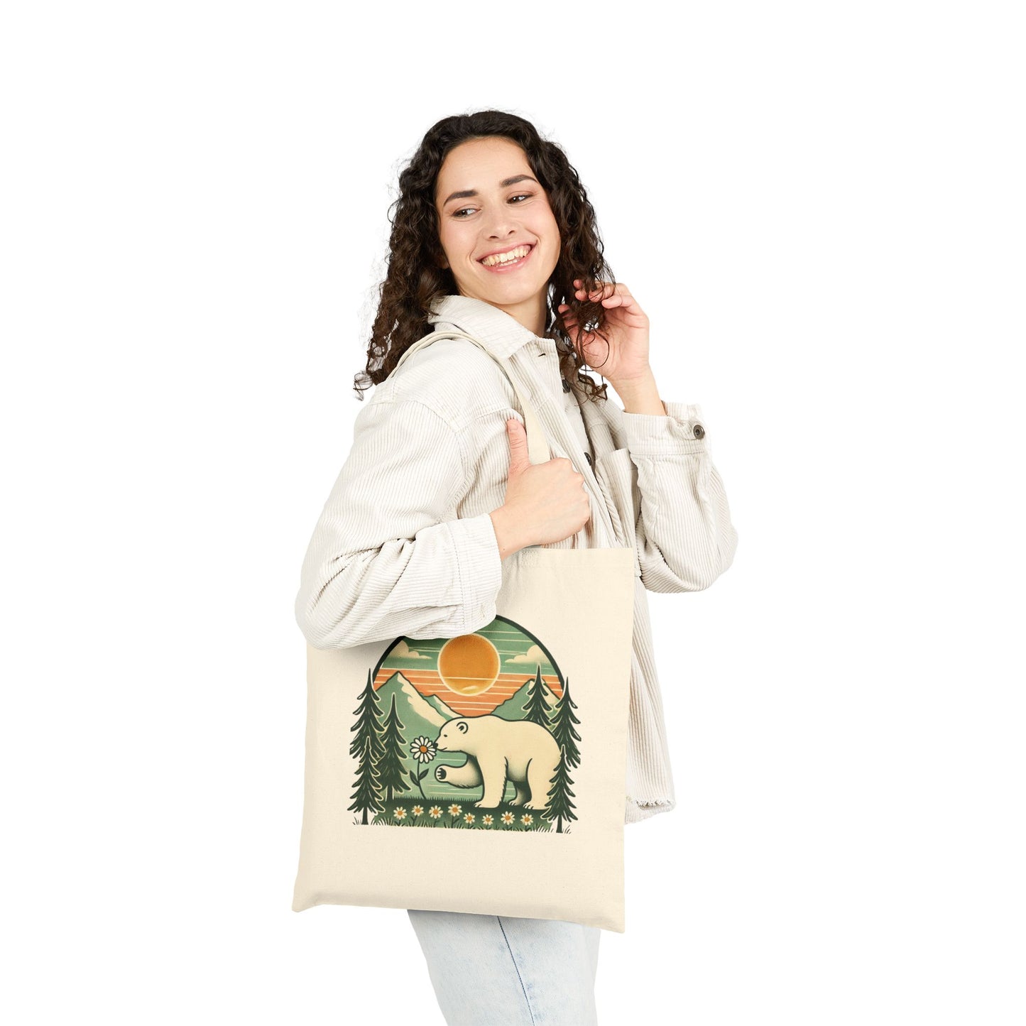 Polar Bear Daisy Sunset Tote Bag