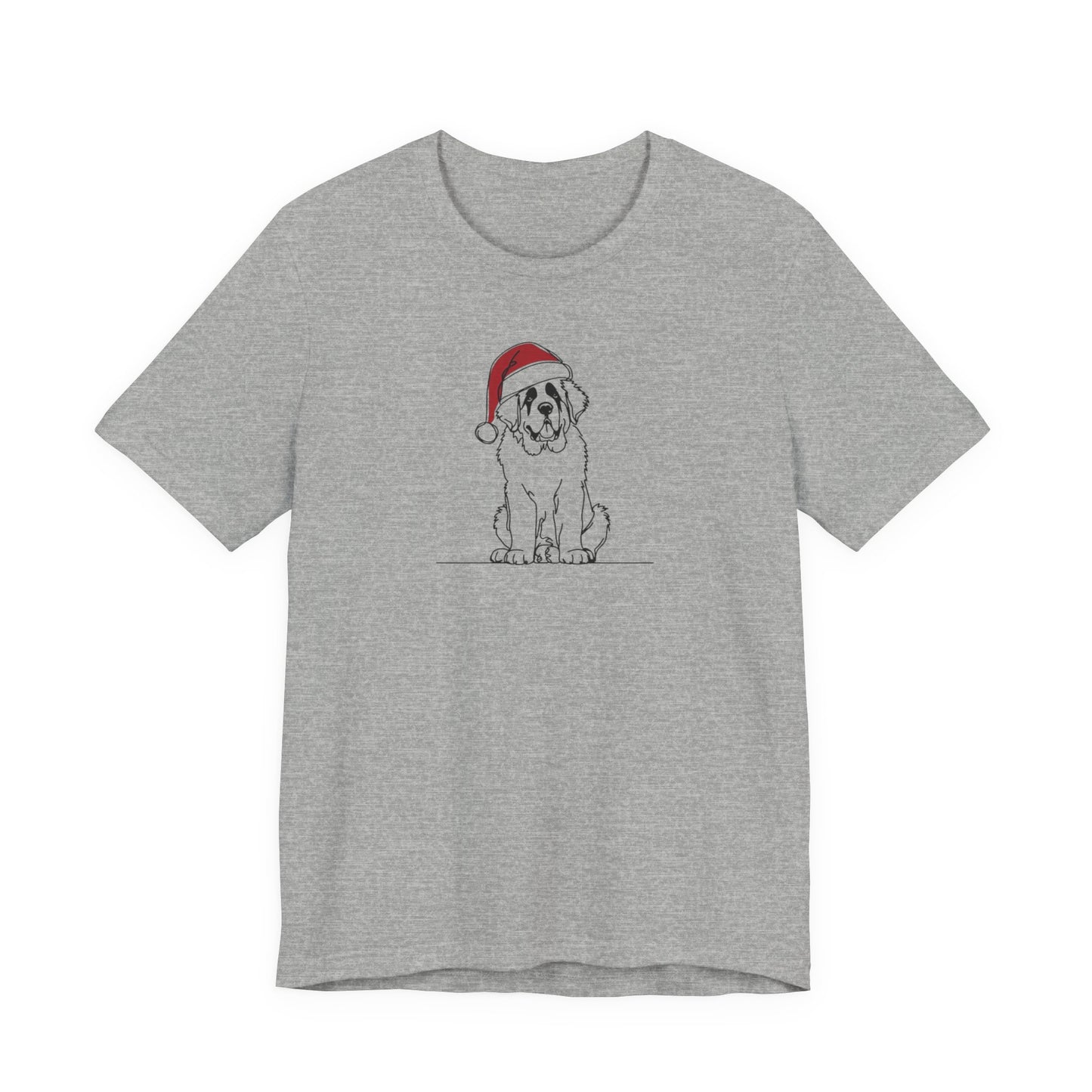 St. Bernard Santa Hat T-Shirt, Minimalist Holiday Dog Graphic Tee | Stompy Paws