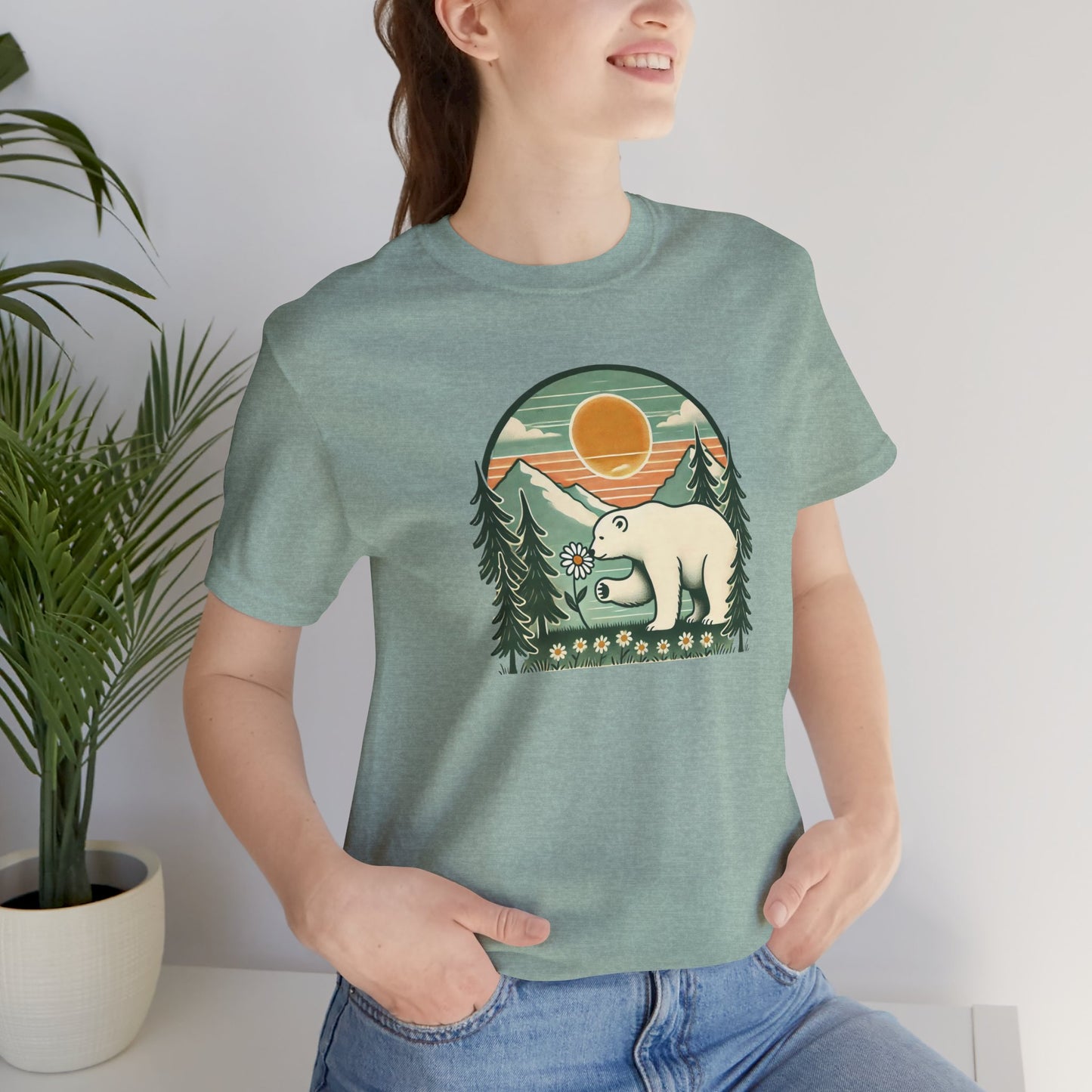 Polar Bear Daisy Tee | Nature Graphic T-Shirt