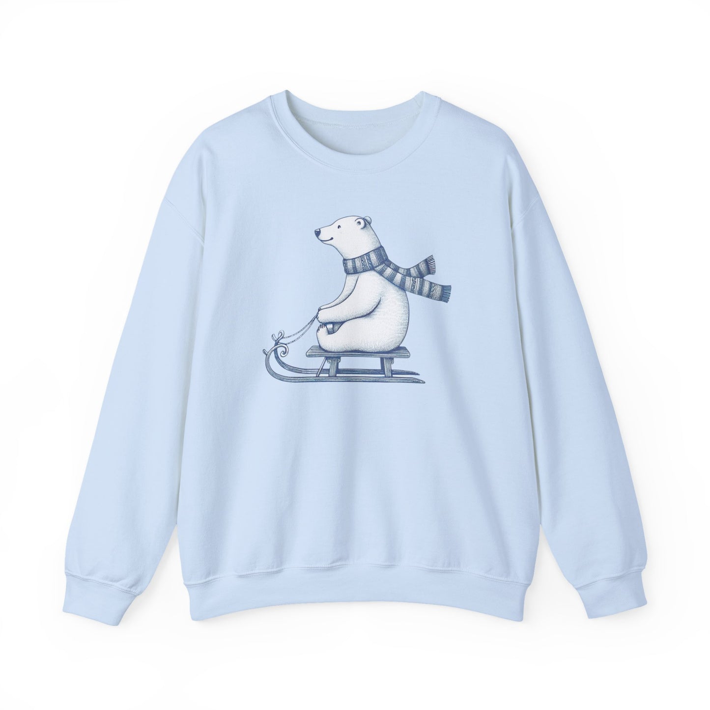 Sledding Polar Bear Sweatshirt, Cozy Winter Graphic Heavyweight Fleece
