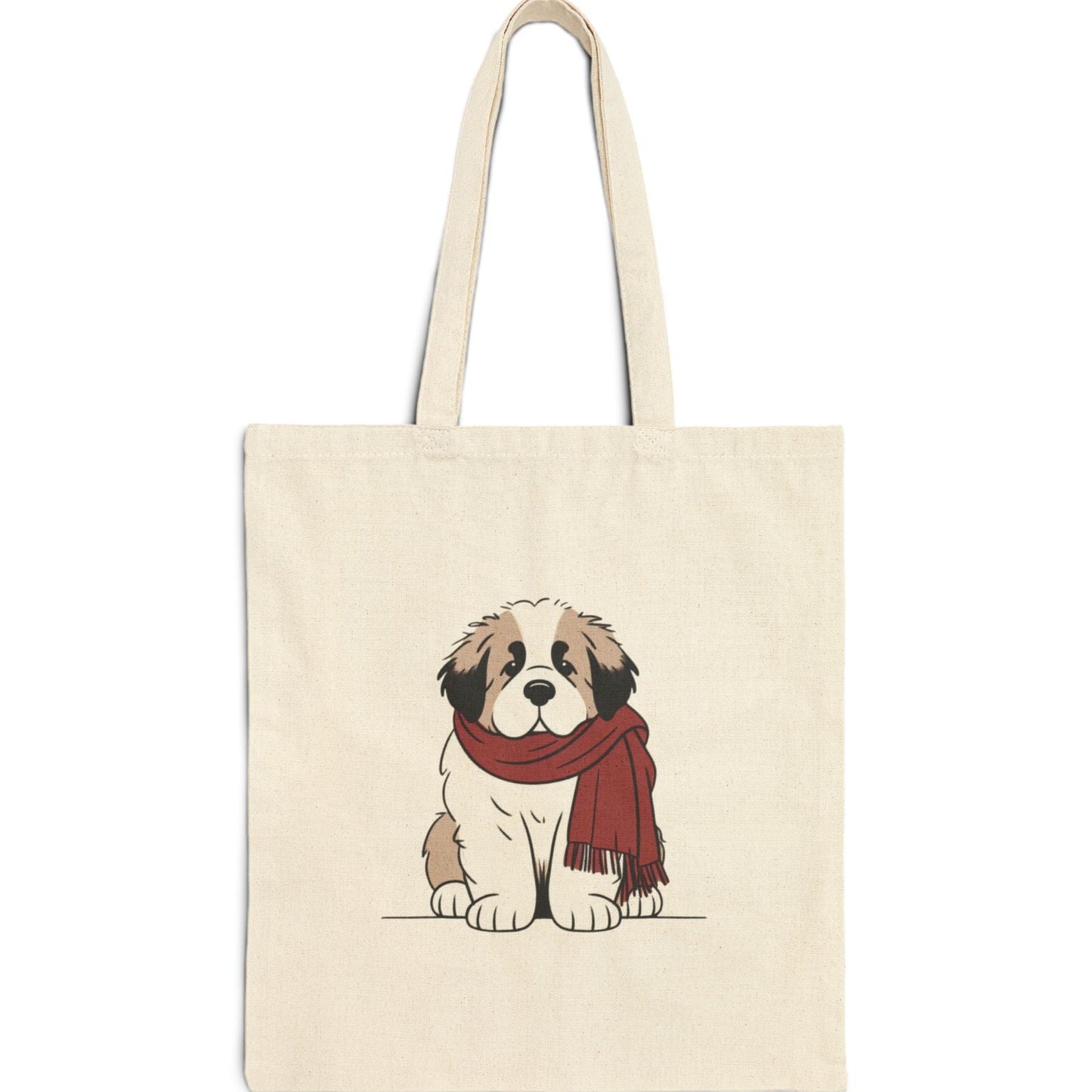 Saint Bernard Puppy Scarf Bear Premium Canvas Tote | Cozy Den Edition